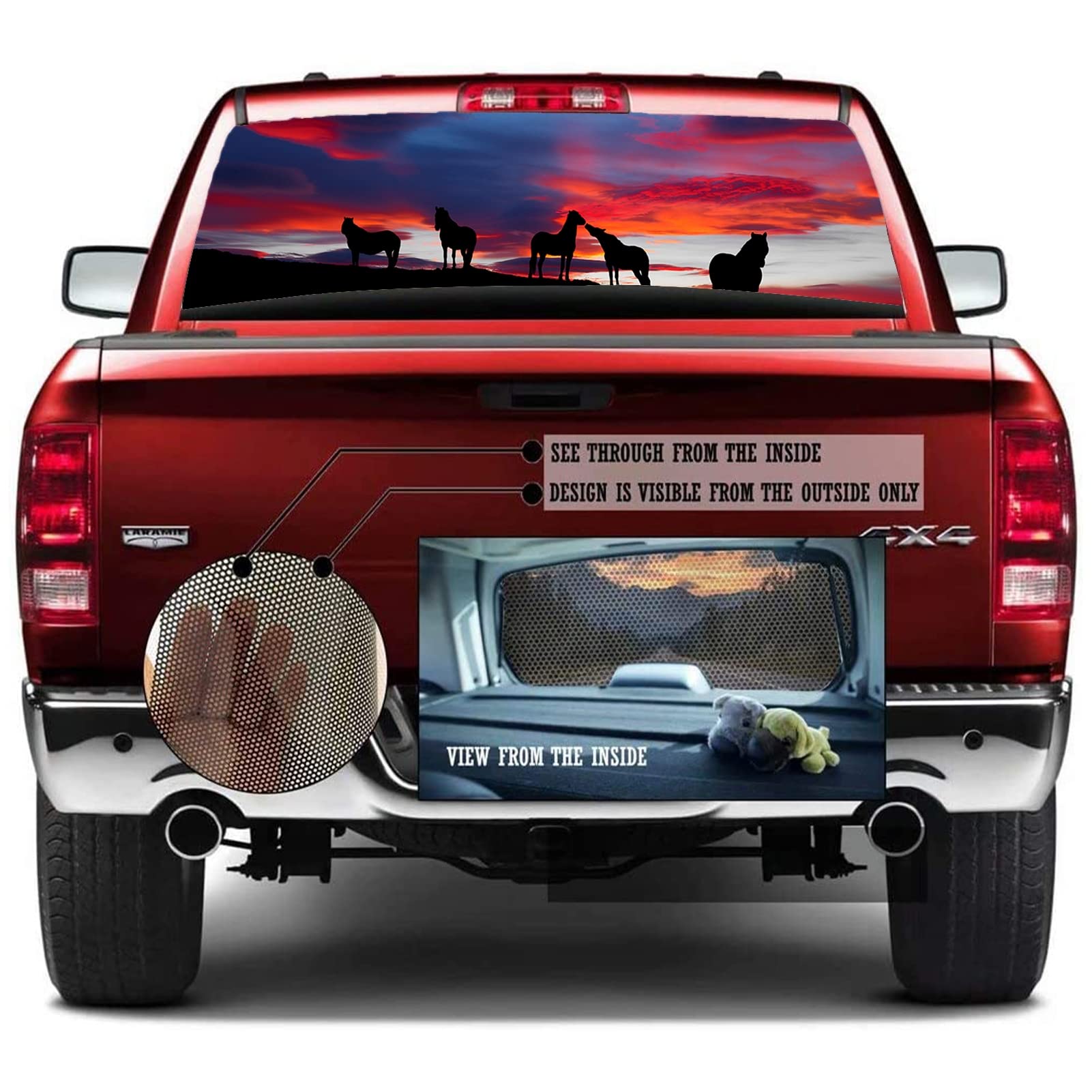 Adesivi per auto – 1 decalcomania per cavalli – Adesivo per finestrino posteriore con teschio, adesivo per auto, camion, USV, universale, antigraffio, 167,6 x 73,7 cm