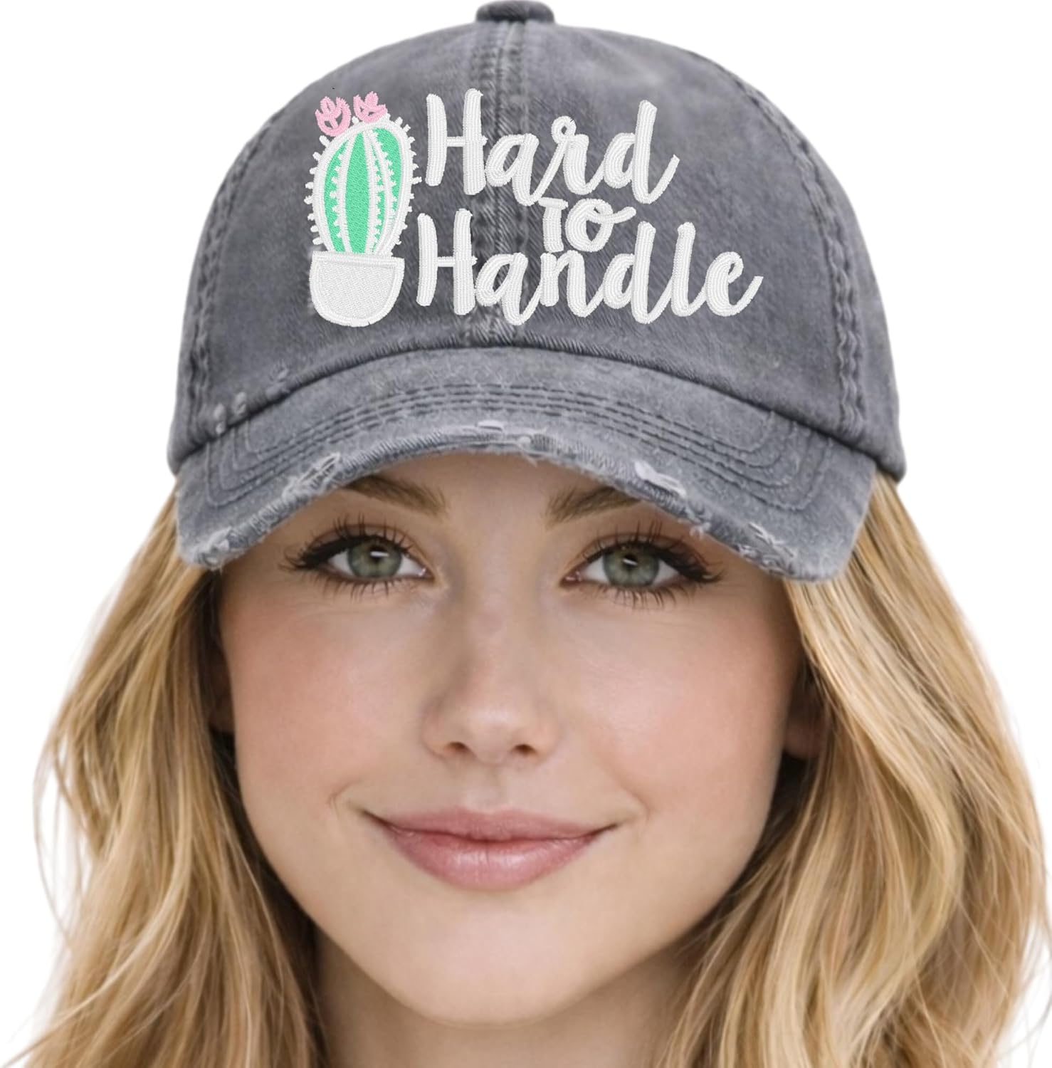 Women's Hard to Handle Plant Succulent Cactus Gardening Pun Hat, Baseball or High Ponytail Cap, Funny Cute Pun Green Thumb Succulent Lover Gift for Her Girlfriend Mom Sister Friend