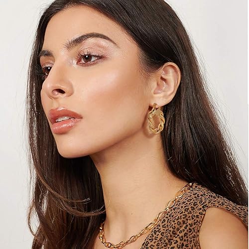 Miniatura 2 de Gold Hoop Earrings for Women Girls,14K Gold Plated Sterling Silver Hoop Earrings, Lightweight and Hypoallergenic Earrings for Gift