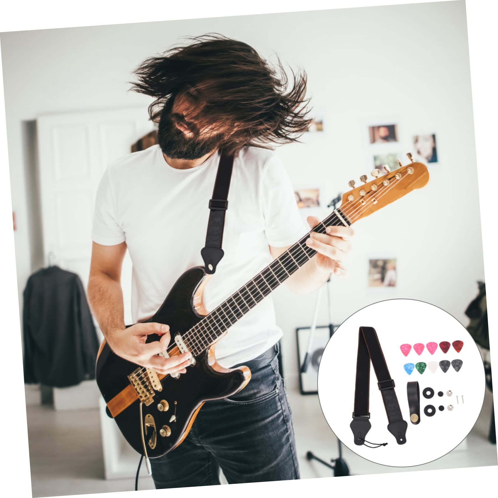 ibasenice 3juegos Correa De Guitarra De Algodón Creativa Con Accesorios Soporte Práctico Para Guitarra Eléctrica Diseño Duradero y Cómodo Para Músicos