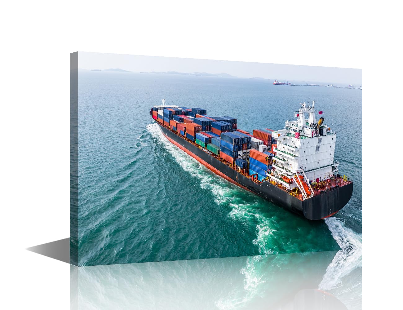 1 Panel Canvas Wall Art Aerial View Cargo Container Ship Sailing Pictures Print on Canvas Artwork for Home Office Decorative, Wooden Framed Gallery-Wrapped Ready to Hang, 36" Wx24 H
