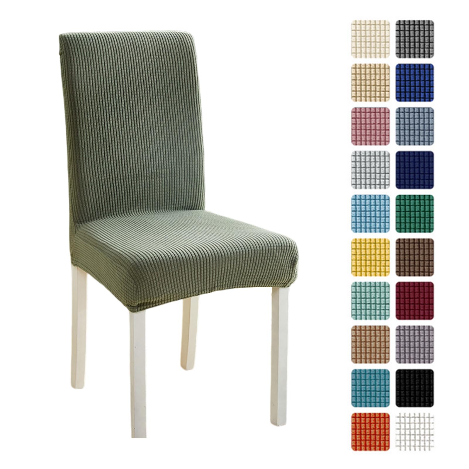 Odot Chair Covers Set of 2/4/6, Elastic Dining Chairs Seat Covers Solid Colours Jacquard Plaid Dining Chair Covers, Washable High Back Stretch Chair Cover for Restaurant (Set of 6,Soya green)