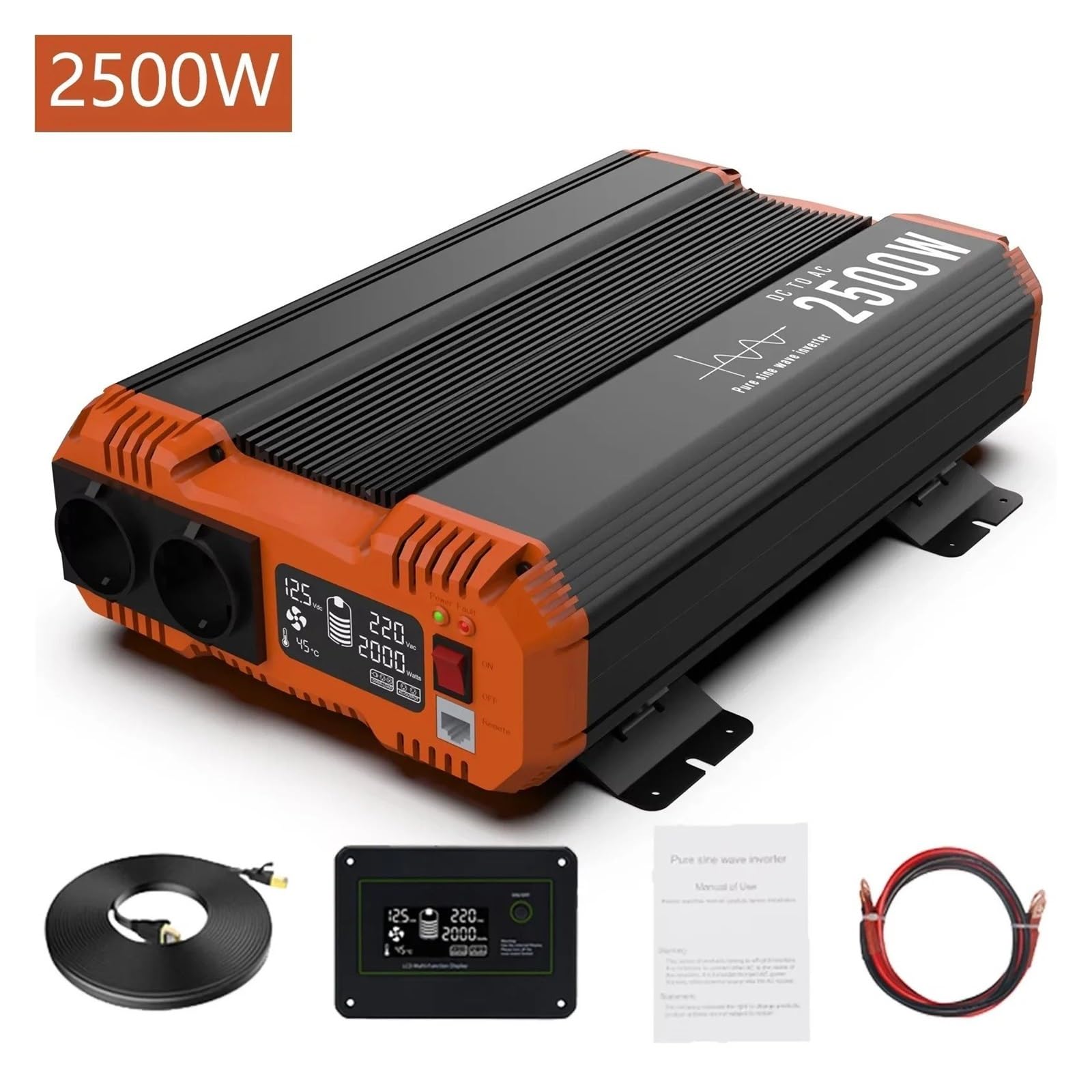 Inversor Onda Sinusoidal Pura 12 V A 220 V 5000 W con Enchufe Europeo Pantalla LCD Control Remoto para Casa Camping Autocaravanas Convertidor(12V,2000W)