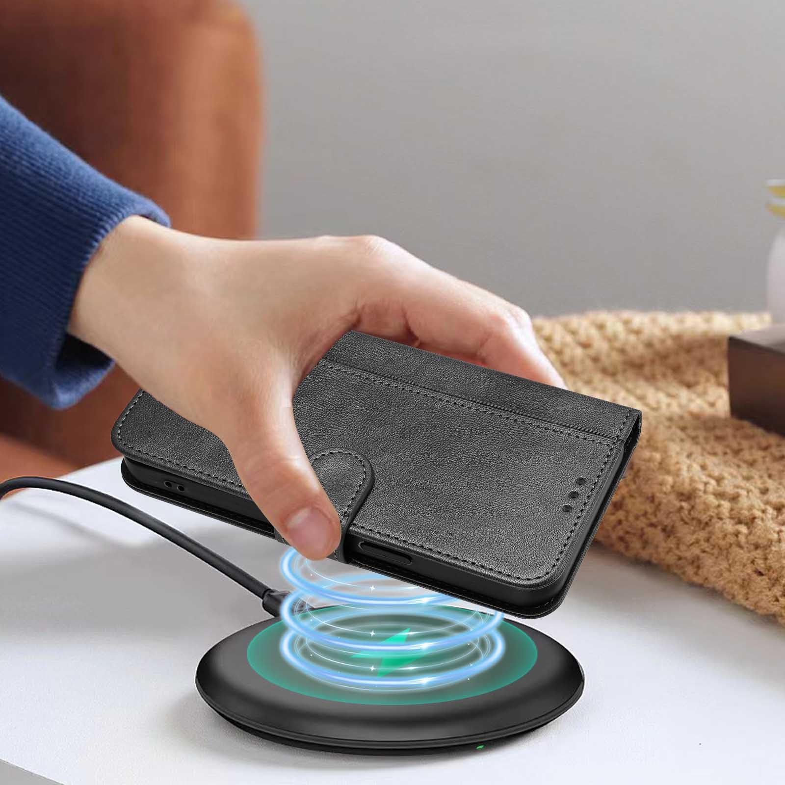 HAOYE Custodia Portafoglio Pelle per OPPO Reno 14F 5G/4G | Reno 14 FS 5G/4G - Flip Cover Magnetica, Slot Carte & Supporto | Guscio Retro - Nero