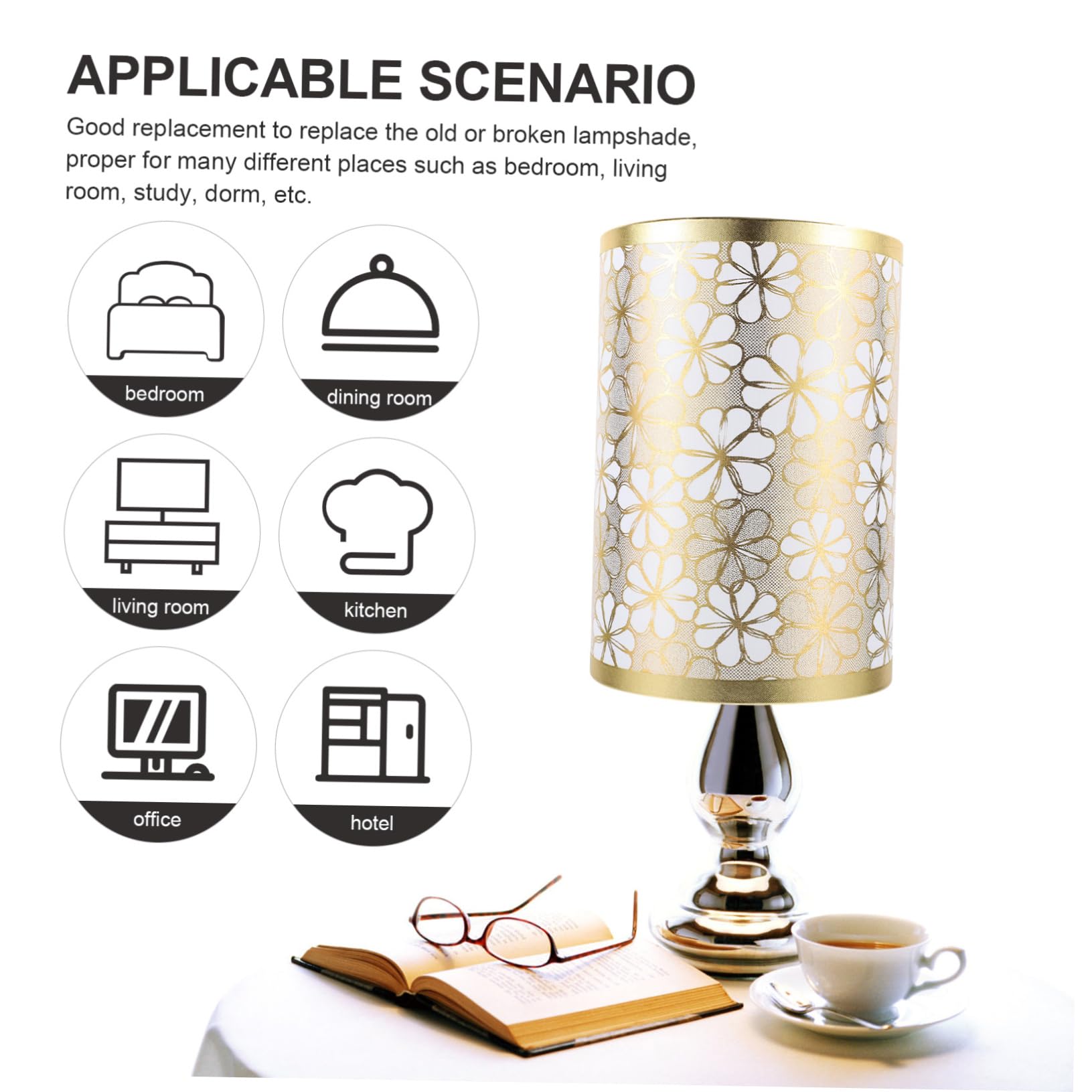 Mikikit Flower Lamp Shade Cover 5.51 Inch Table Lamp Shade Replacement Fabric Lampshade for Indoor Lighting with Simple Floral Design Easy Installation - Image 2