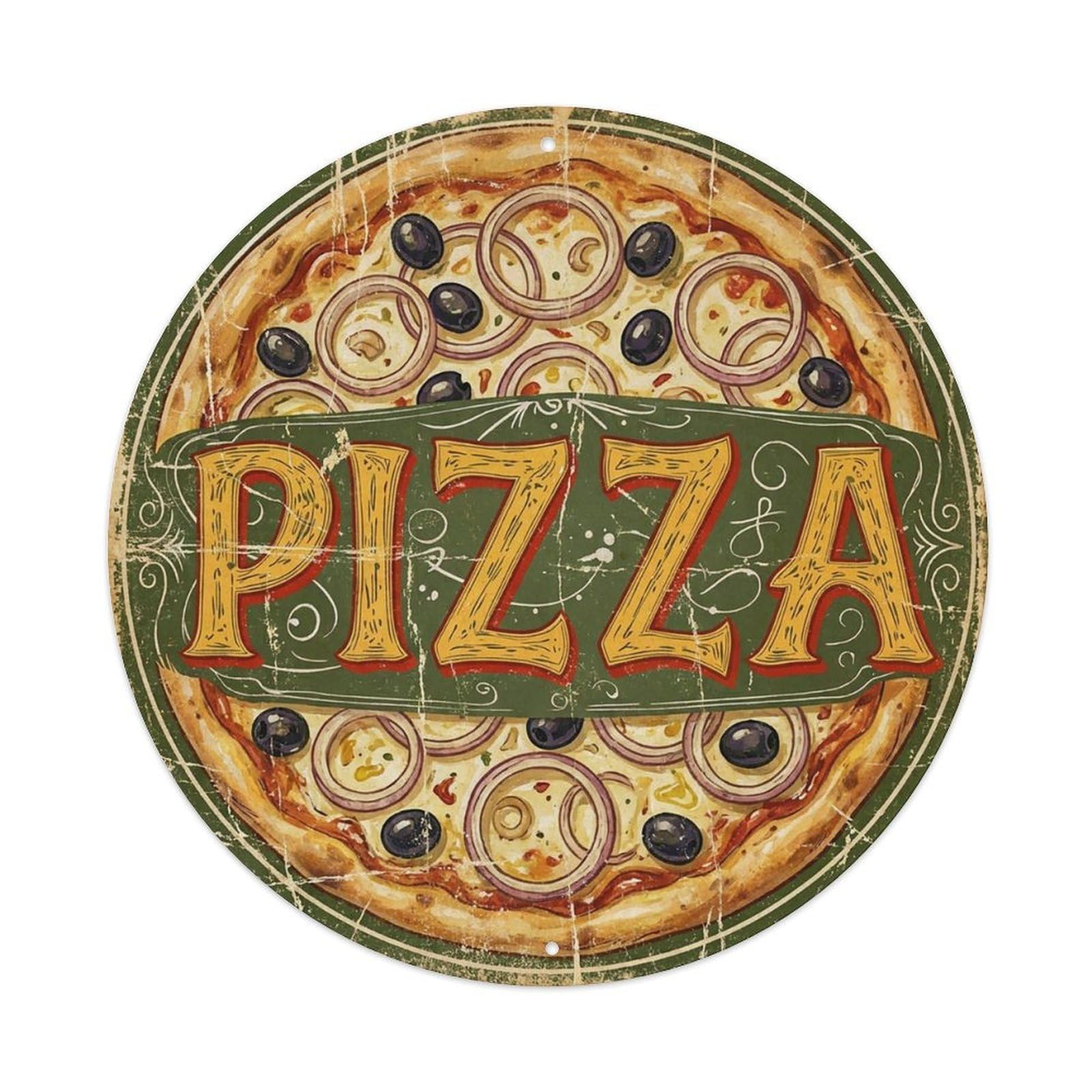 Yrnq 8X8inch Vintage Style Vintage Pizza Vegetarian Onion Olive Food Decoration Metal Tin Sign