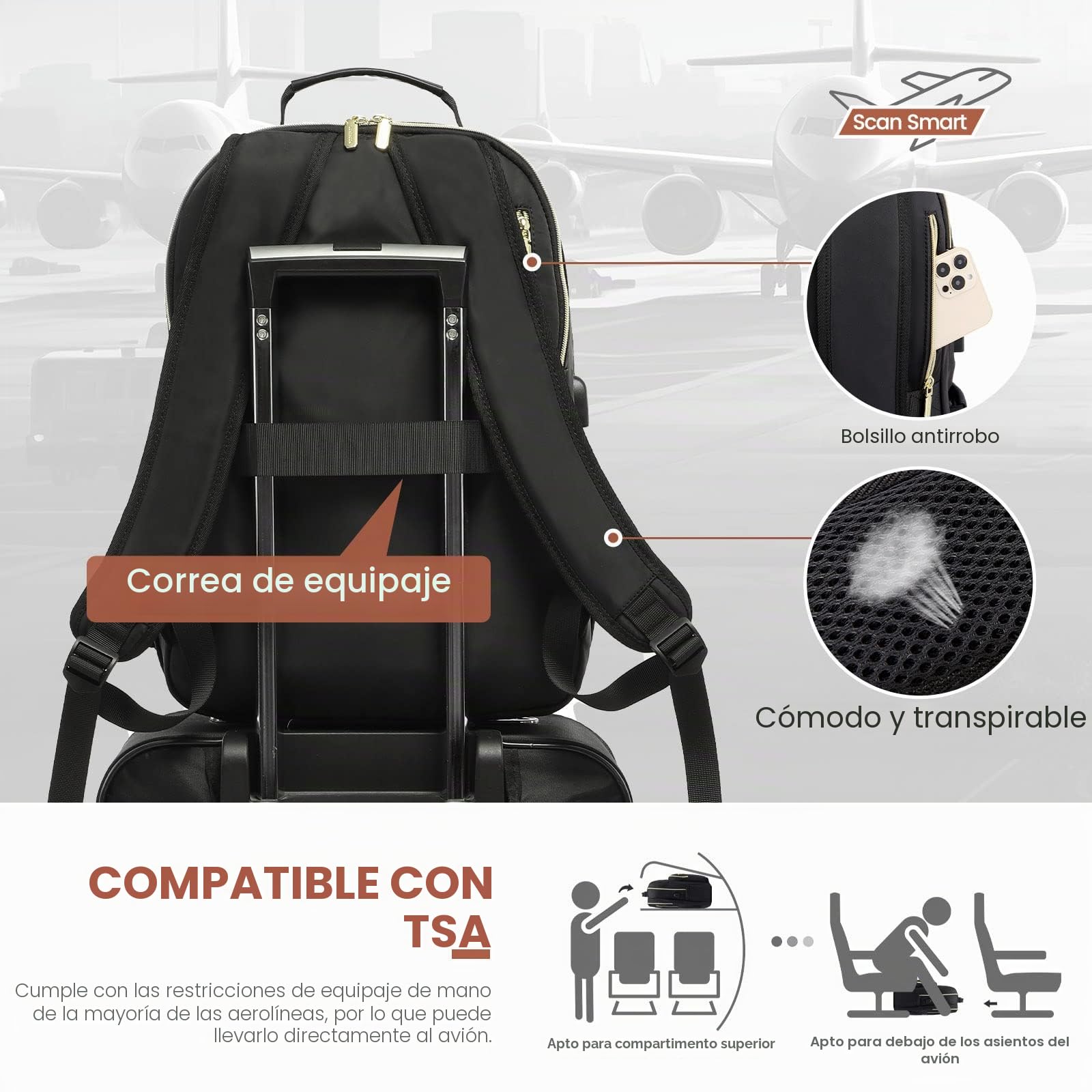 LOVEVOOK Mochila Mujer grande, Impermeable Mochila para Ordenador Portátil 18 Pulgadas con Puerto de USB, Multifuncional Mochila Escola para Negocio Viajes Trabajo Universidad