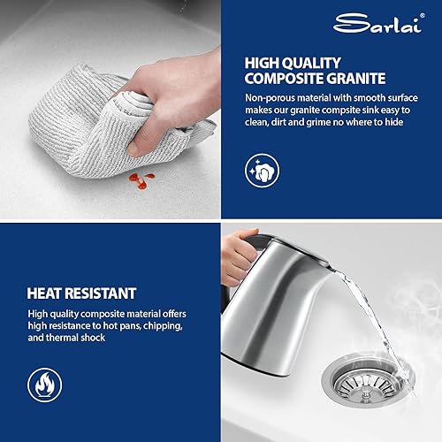 Miniatura 26 de Sarlai Fregadero de cocina negro de 18 x 18 pulgadas, fregadero de estación de trabajo de preparación de barra de 18 x 18 pulgadas, fregadero