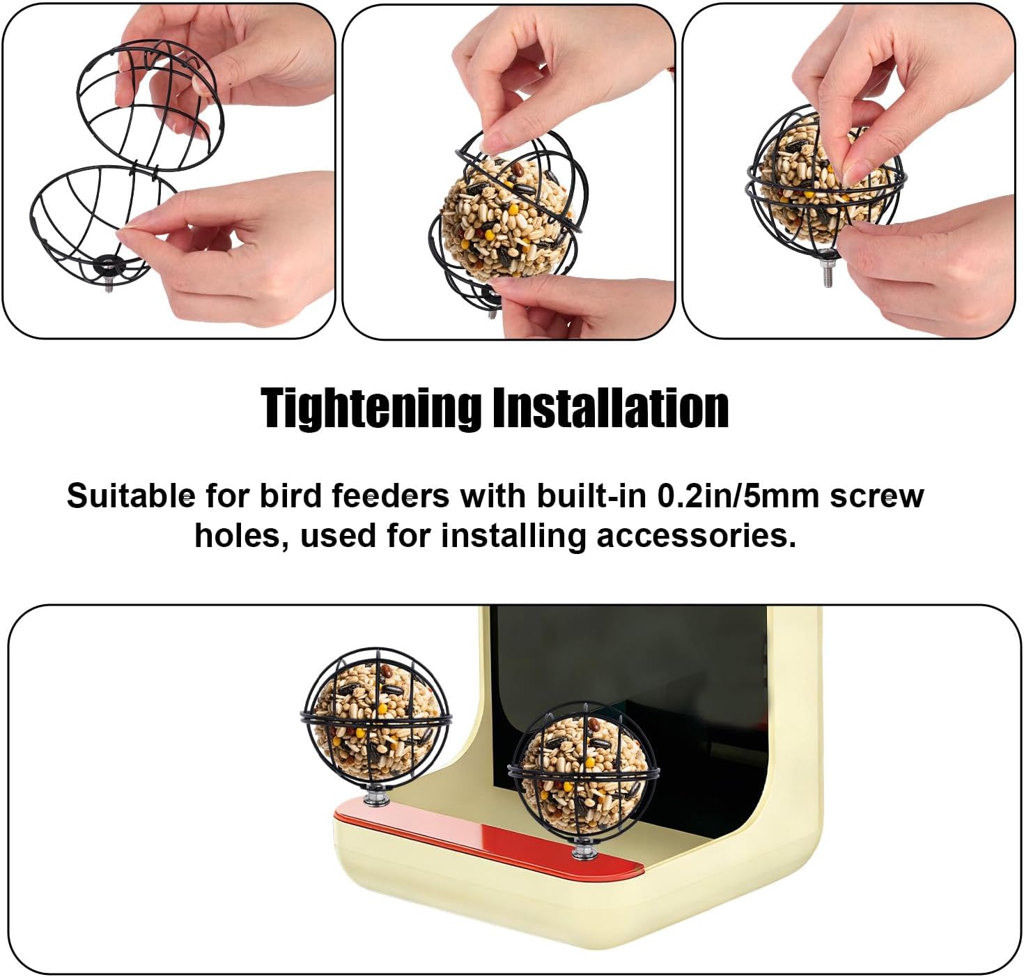 2pcs Metal Suet Ball Holder for Bird, Black Bird Suet Ball Cage Compatible with Outdoor Smart Feeders & Others with Ready 5mm Screw Hole Durable Accessory for Feeder image 5