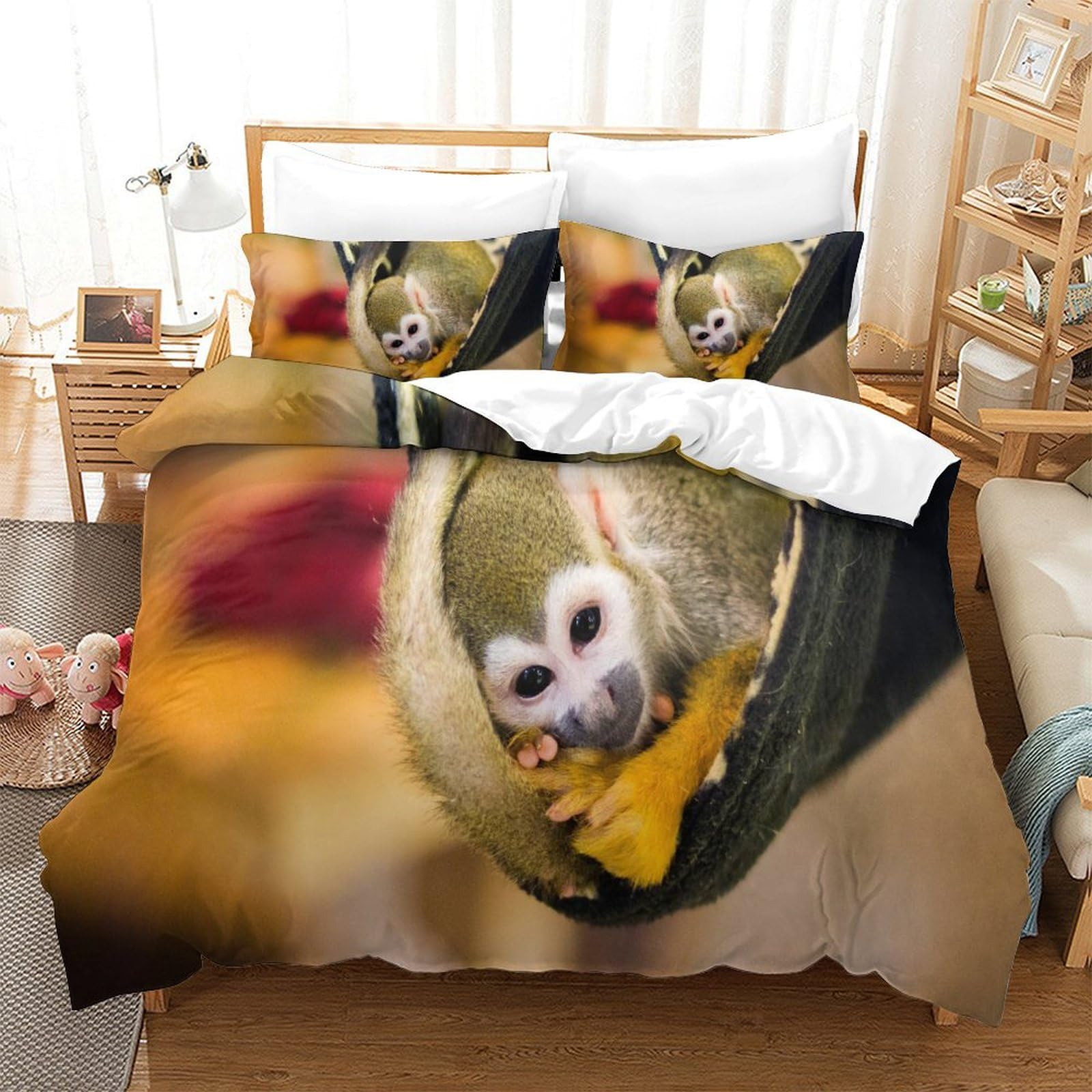 P1S9U7W5Y Nature 3D Printed Monkey Duvet Cover Set 3pcs Microfiber Animal Bedding Set SuperKing