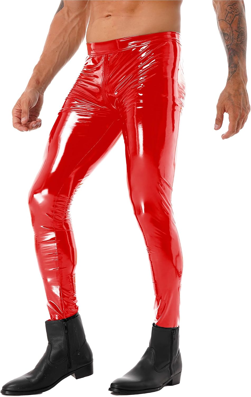 Lorilida Men's Wet Look Faux Leather Muscle Tights Skinny Pants Night Club Leggings Long Trousers