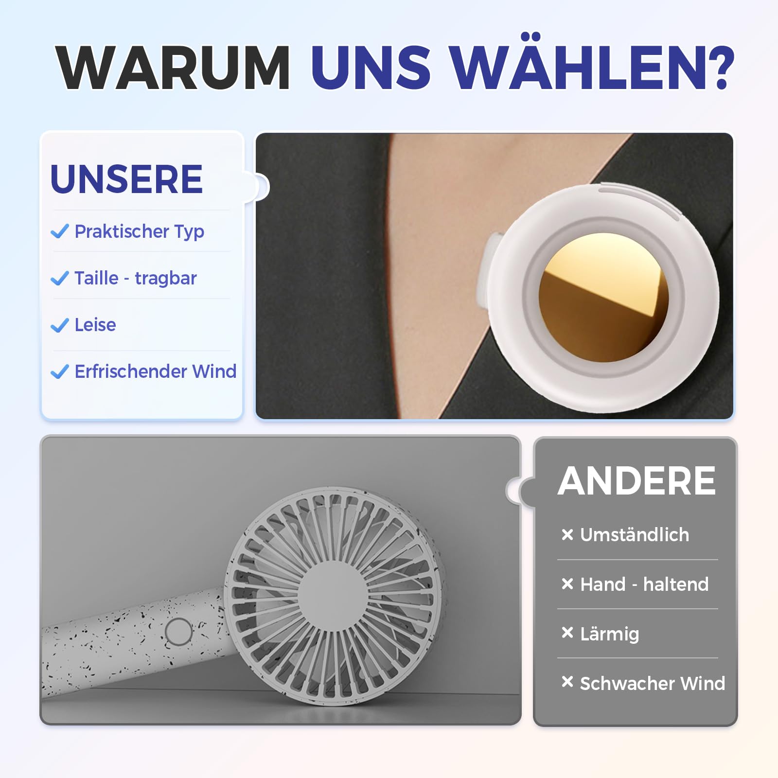 Toerjii Mini-Ventilator mit Clip, Tragbarer Hüftventilator Akku Aufladbar 3 Einstellbare Windgeschwindigkeiten für Camping und Arbeit im Sommer (Grün)