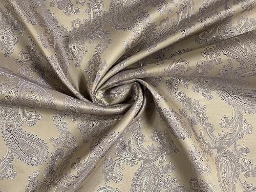 Paisley Jacquard Satin Lining Fabric Material Stone (Sample 10cm x 10cm)
