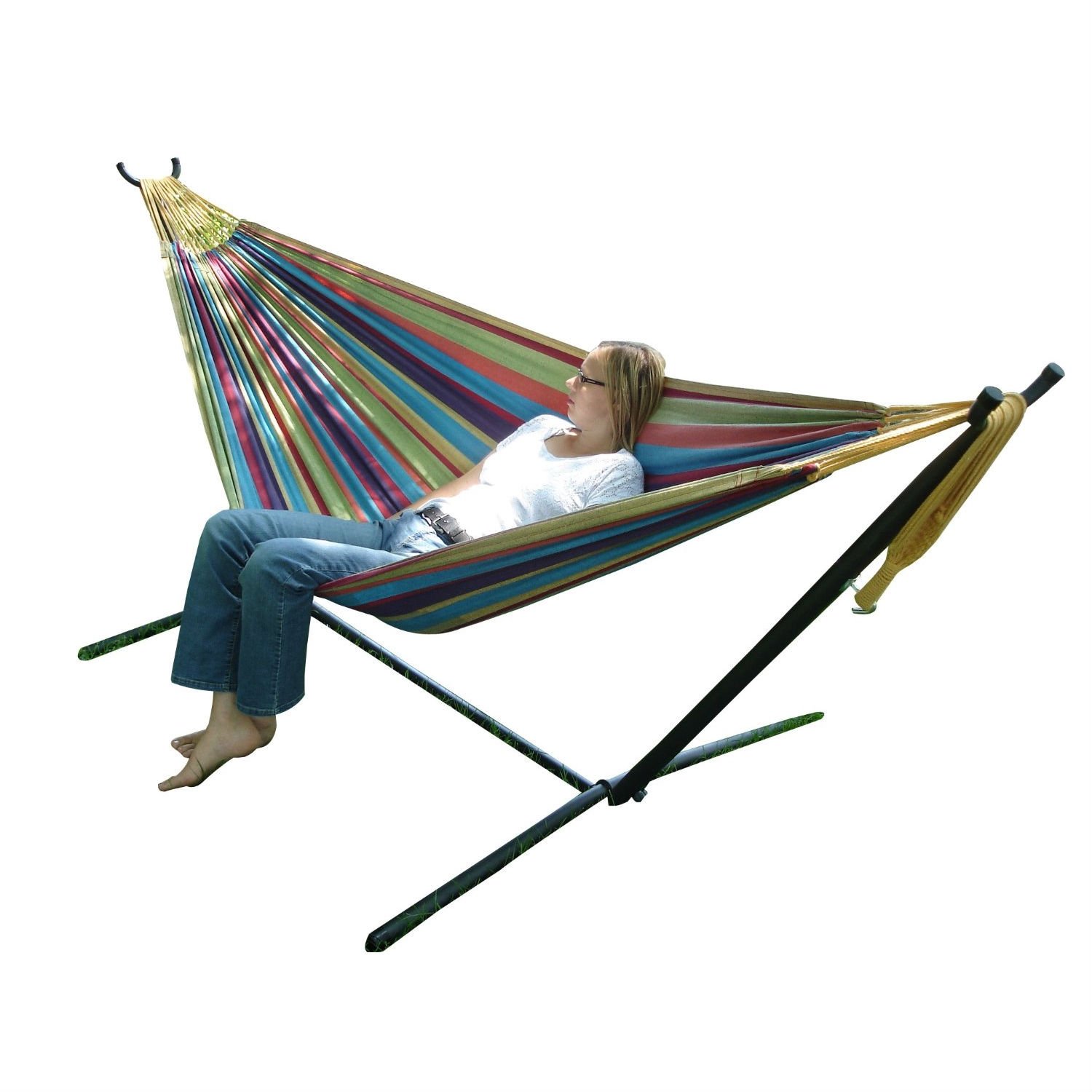 Generic Tropical Fabric Double Hammock with 9-Foot Steel Stand