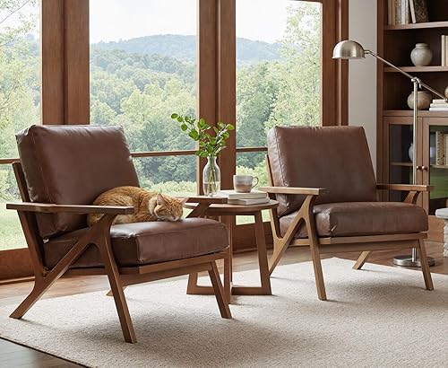 Miniatura 30 de Silla decorativa moderna de mediados de siglo con otomana, juego de sillón tapizado de lino de granja y otomano, silla de descanso retro de 23