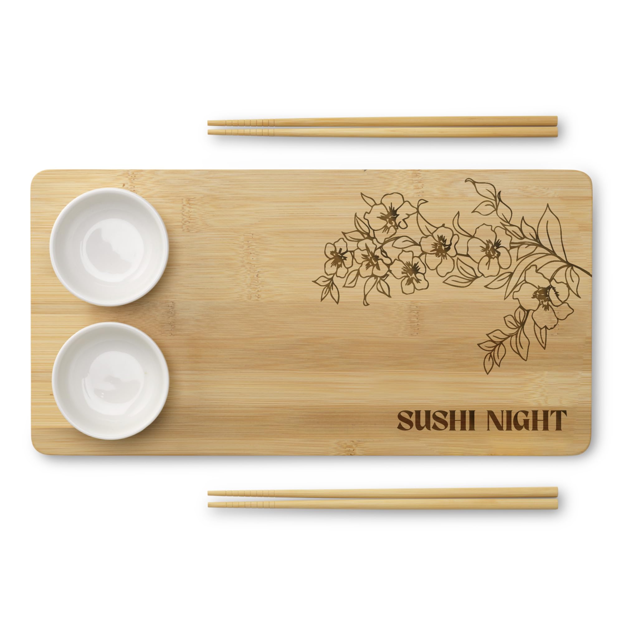 eBuyGB Sushi Gift Set, Sushi Night Board, Chopsticks & Dip Dishes, Couples Gift Sushi Plate, Japanese Blossom Sushi Cuisine Serving Tray