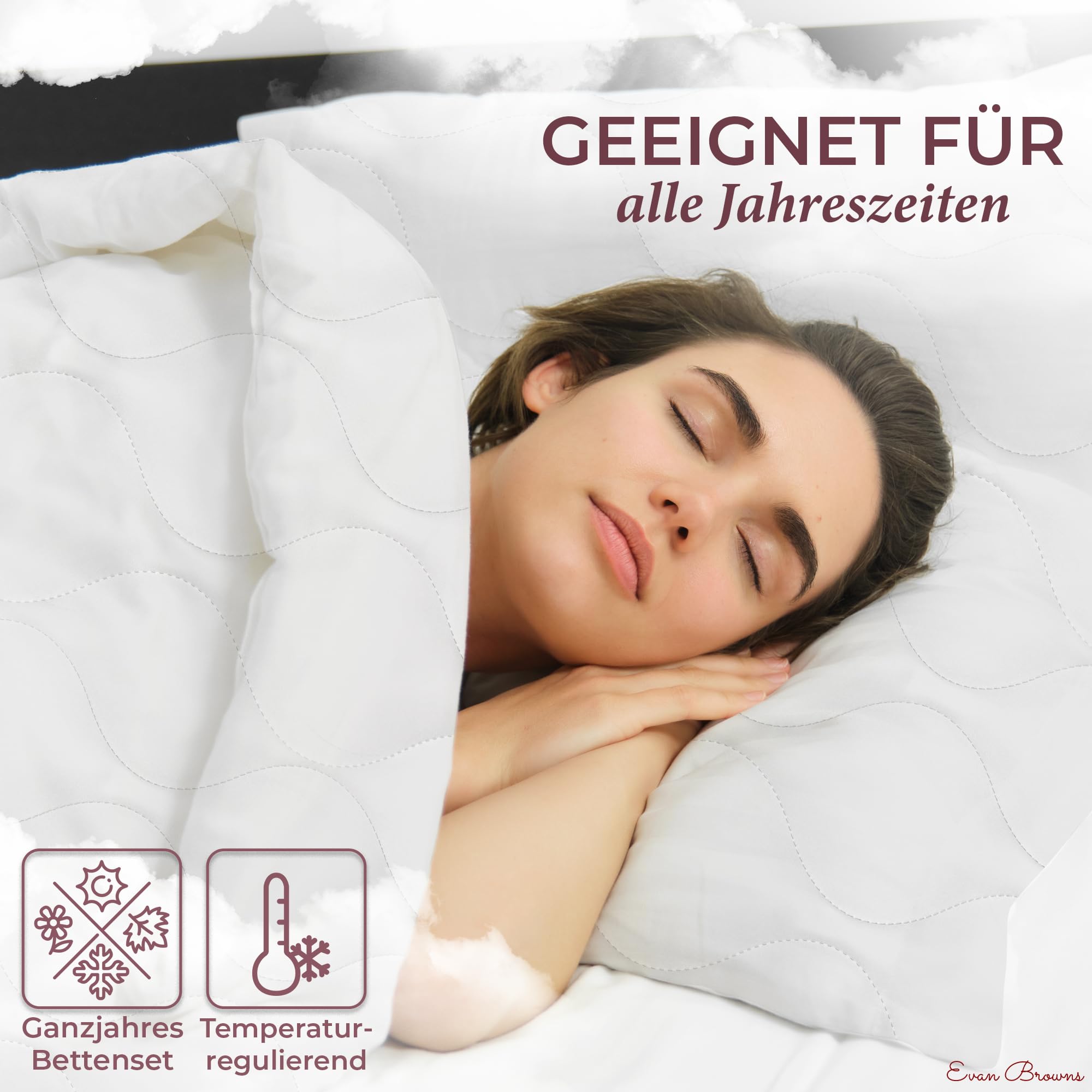 Bettenset 135x200 4teilig - Made in EU - Bettdecke 135x200 Set mit Kissen atmungsaktiv und pflegeleicht- 2X Kopfkissen und 2X Bettdecke - ÖKO-TEX