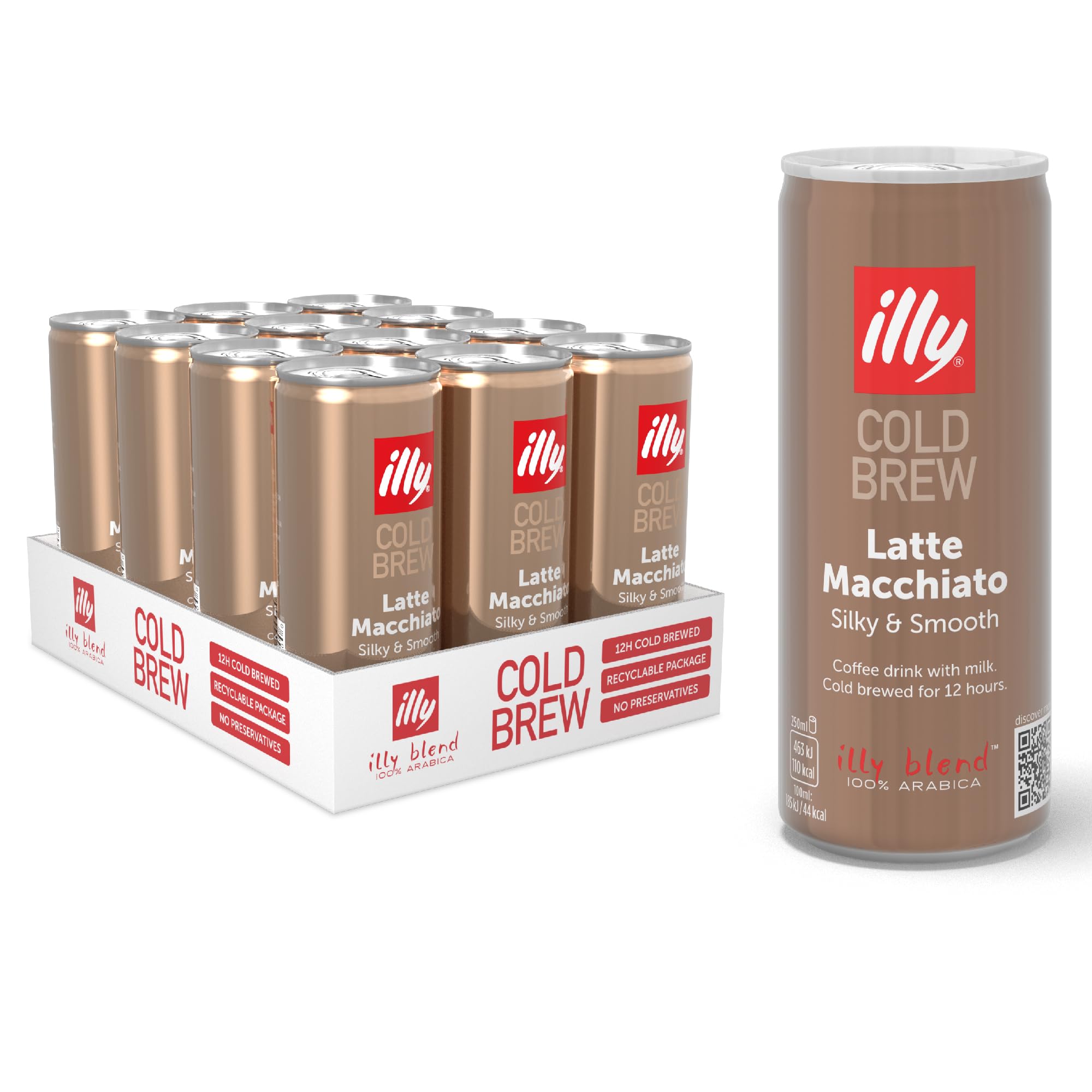Medium Roast Arabica Cold Brew Latte Macchiato Iced Coffee - 12 x 250ml Tins