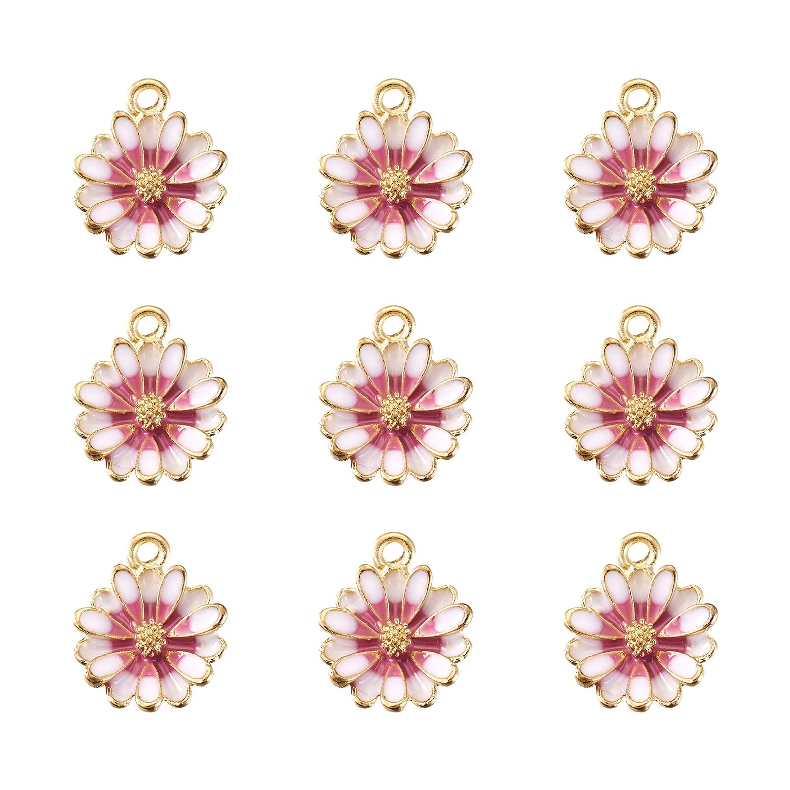 PandaHall 5pcs Enamel Flower Charms Pendants Flamingo Flower Alloy Dangle Charms Light Gold Plated Metal Charms for Necklace Bracelet Earring Jewellery Making โ image 1