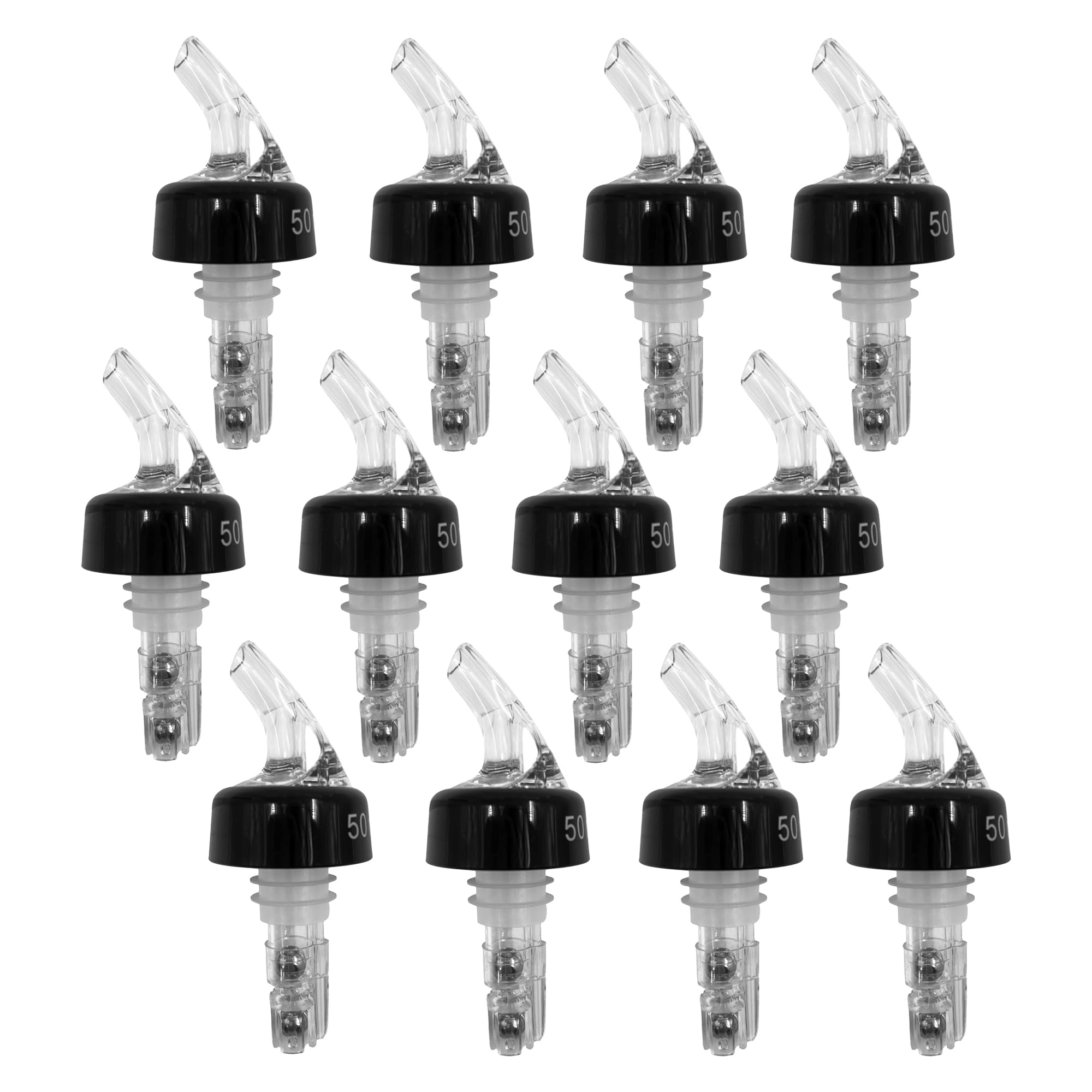 Chabrias Ltd 12 Pack 50ml Clear Measured Liquor Bottle Pourers UK Made, Not Government Stamped, Spirit Pourer Spouts for Quick Shots, Wine, Cocktails, Essential Home Bar Accessories โ image 1
