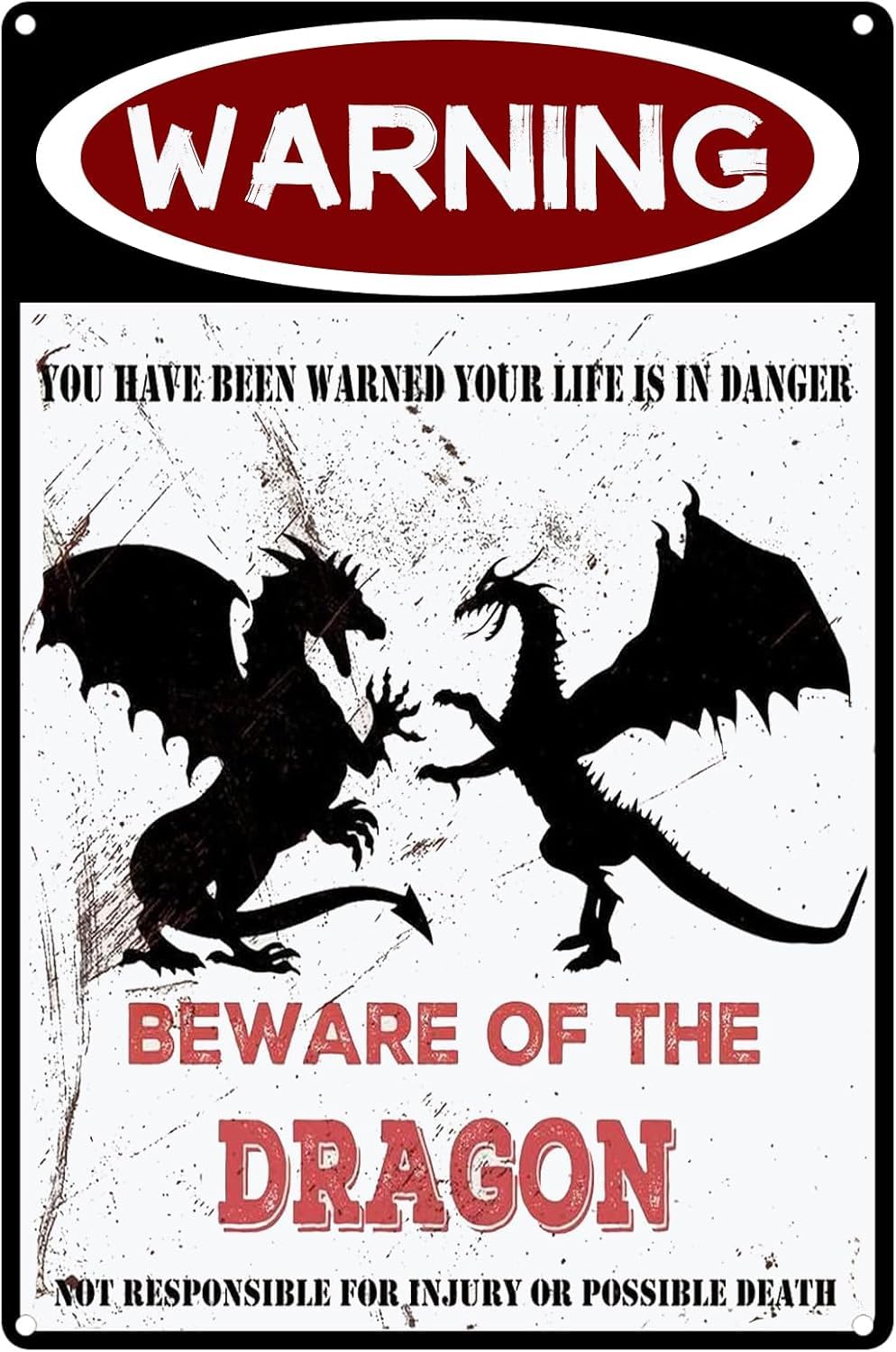SMAZDFXX Beware of The Dragon Vintage Tin Signs,Retro Warning Tin Sign Wall Decor Metal Poster for Home Kitchen Bar Pub Cafe Farm Garden Garage Decor Accessories 12"x16"