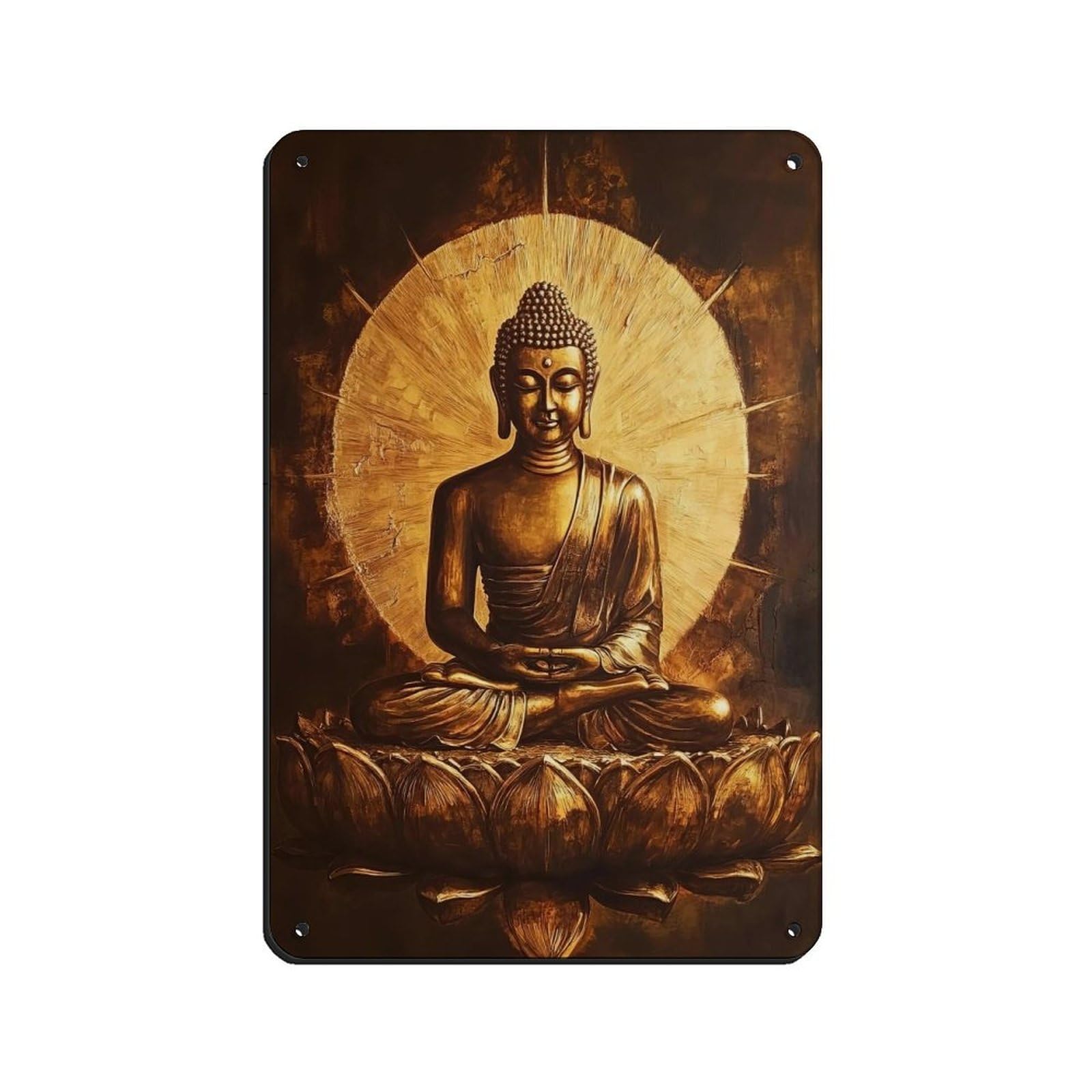 Golden Buddha on Lotus Flower, Radiant Zen Art Retro Poster Metal Tin Sign Chic Art Retro Iron Painting Bar People Cave Cafe Family Garage Poster Wall Decoration 8x12inch(20x30cm)