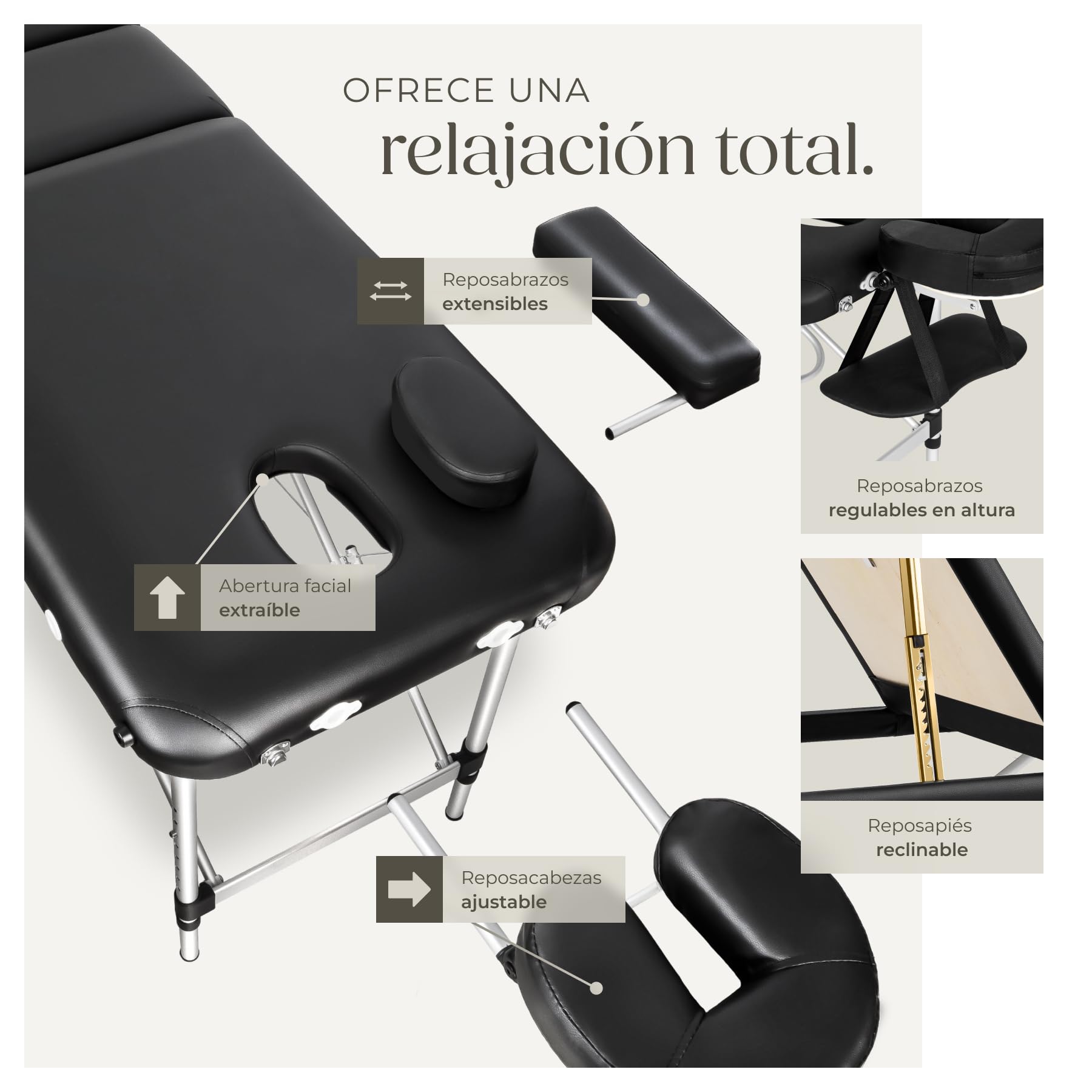 tectake Camilla de Masaje Mesa de Masaje Banco de Masaje en Aluminio 3 Zonas (Negro | No. 401045)