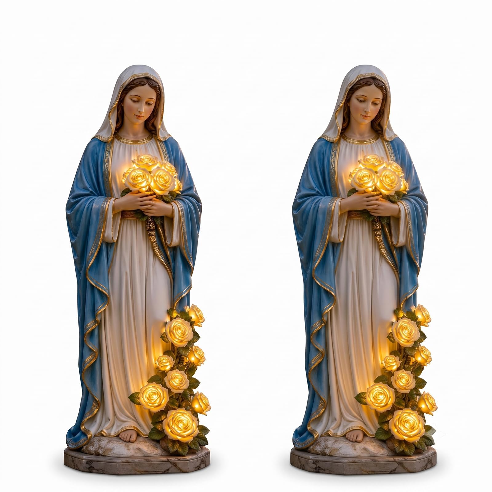 Virgin Mary Solar Garden Light, Solar Virgin Mary Statue Outdoor, Waterproof Resin Blessed Mother Statue with Auto LED Glowing Roses, Resin Religious Figurine Light, Garden Patio Porch Yard Decor