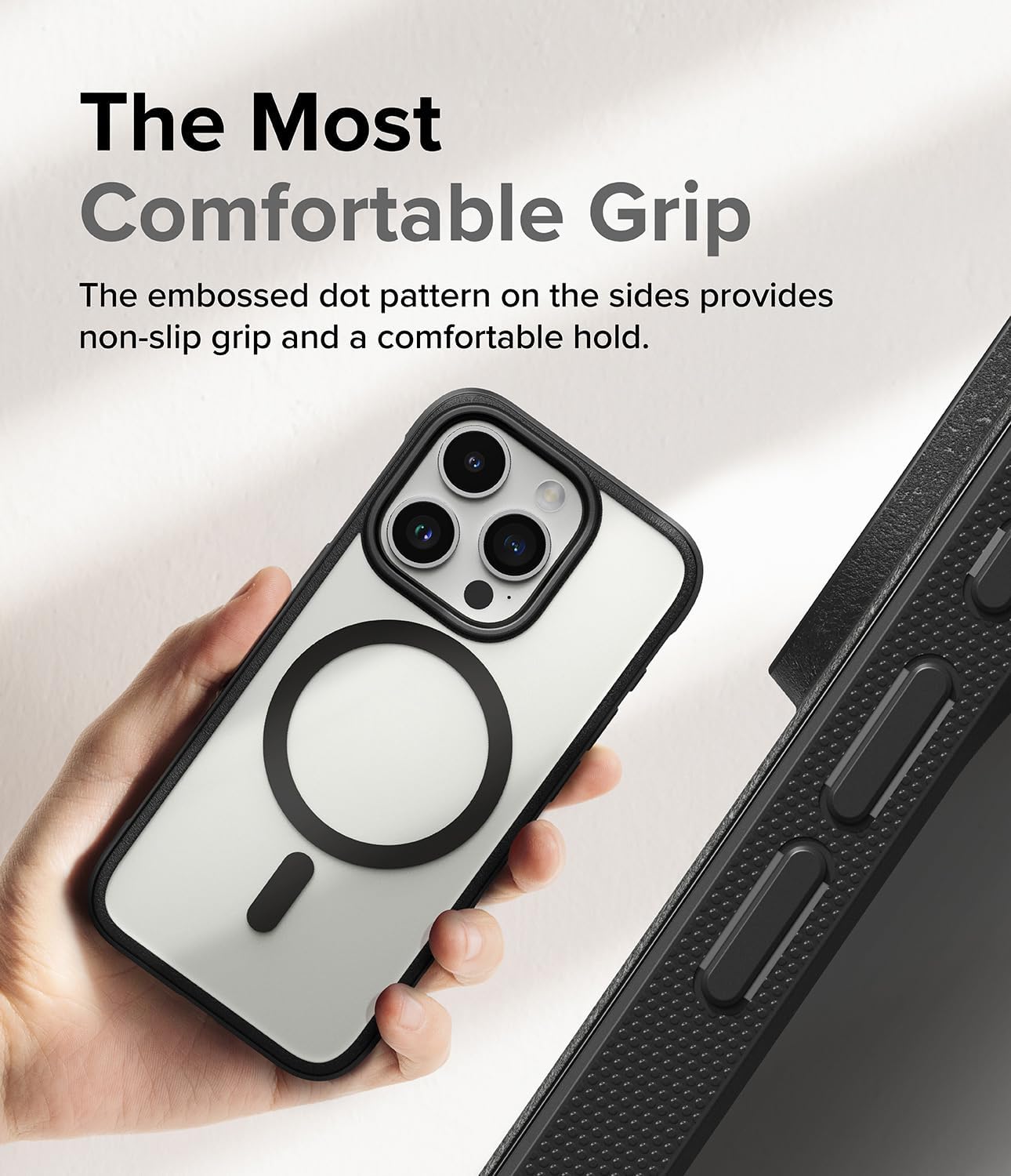 Ringke Fusion Bold for iPhone 15 Pro Case, Compatible with MagSafe, Textured Sides for Grip, Anti-Yellowing Technology, Frosted Clear Back Resists Smudges - Magnetic Matte Black