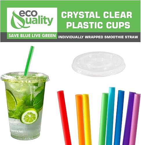 Miniatura 5 de Vasos desechables de plástico transparente con tapas y popotes para batidos, 500 unidades, 32 onzas (onzas), taza de PET transparente para batidos,