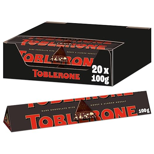 Toblerone Chocolate negro suizo con miel y almendra, barra de 3.52 onzas (Pack de 20)