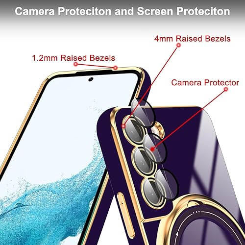 Miniatura 2 de Funda para Samsung Galaxy S22 con soporte de anillo magnético compatible con Magsafe protector de lente de cámara integrado con lados dorados