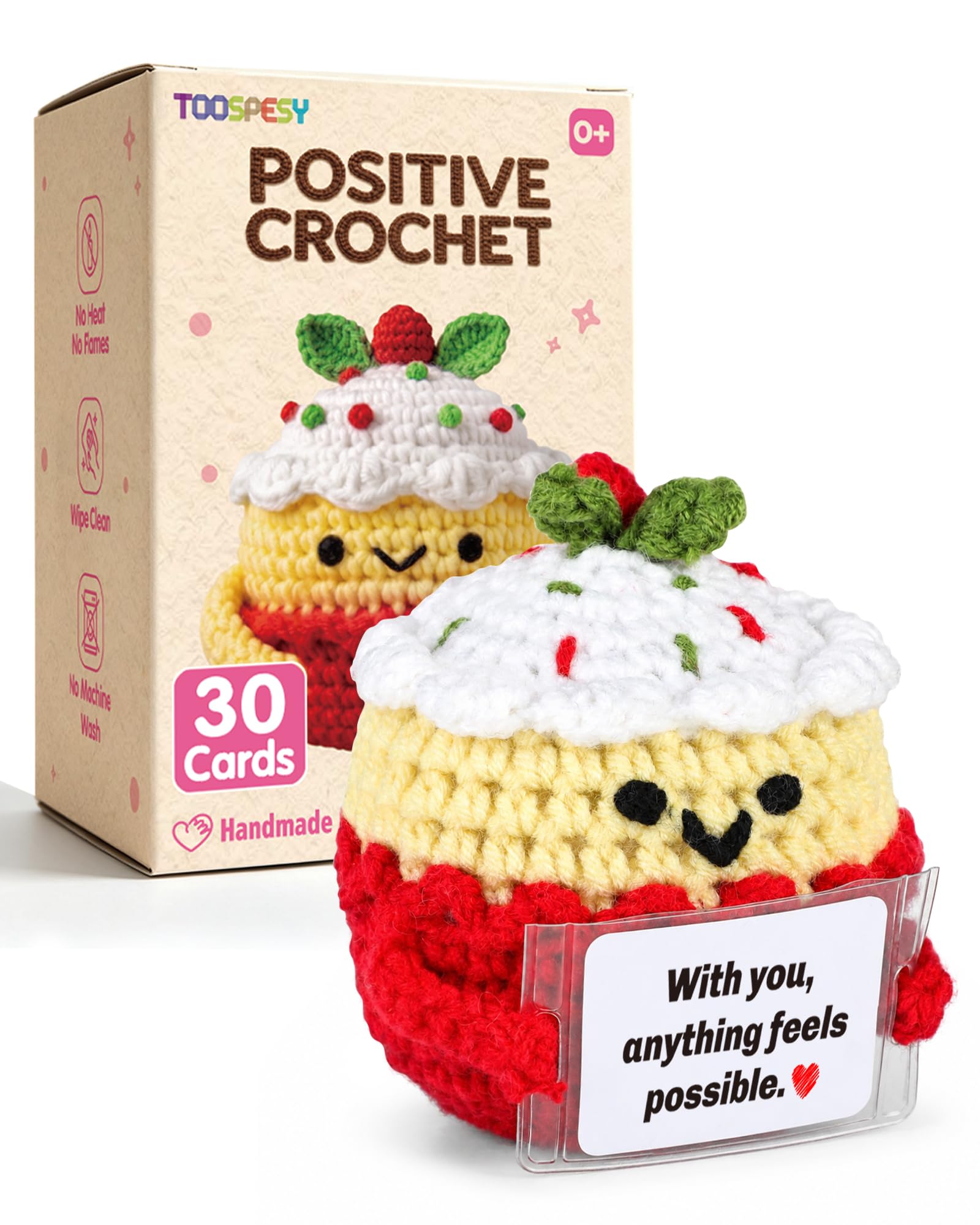 Positive Crochet Cake Gift for Mum, Emotional Support with Positive Affirmation Card, Handmade Mini Cake Plush, Cute Encouragement Gift for Mum, Mother's Day Birthday Christmas Gift for Her