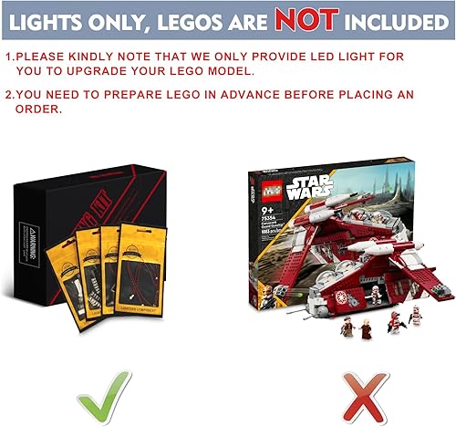Miniatura 4 de BrickBling Kit de luces para Lego The Clone Wars Coruscant Guard Gunship (sin modelo), luces creativas compatibles con Lego 75354-versión de control