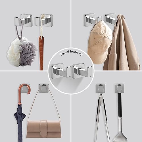 Miniatura 5 de Juego de 5 accesorios de baño de cromo pulido, juego de barra de toalla de mano de acero inoxidable de 23.6 pulgadas, soporte para papel higiénico,