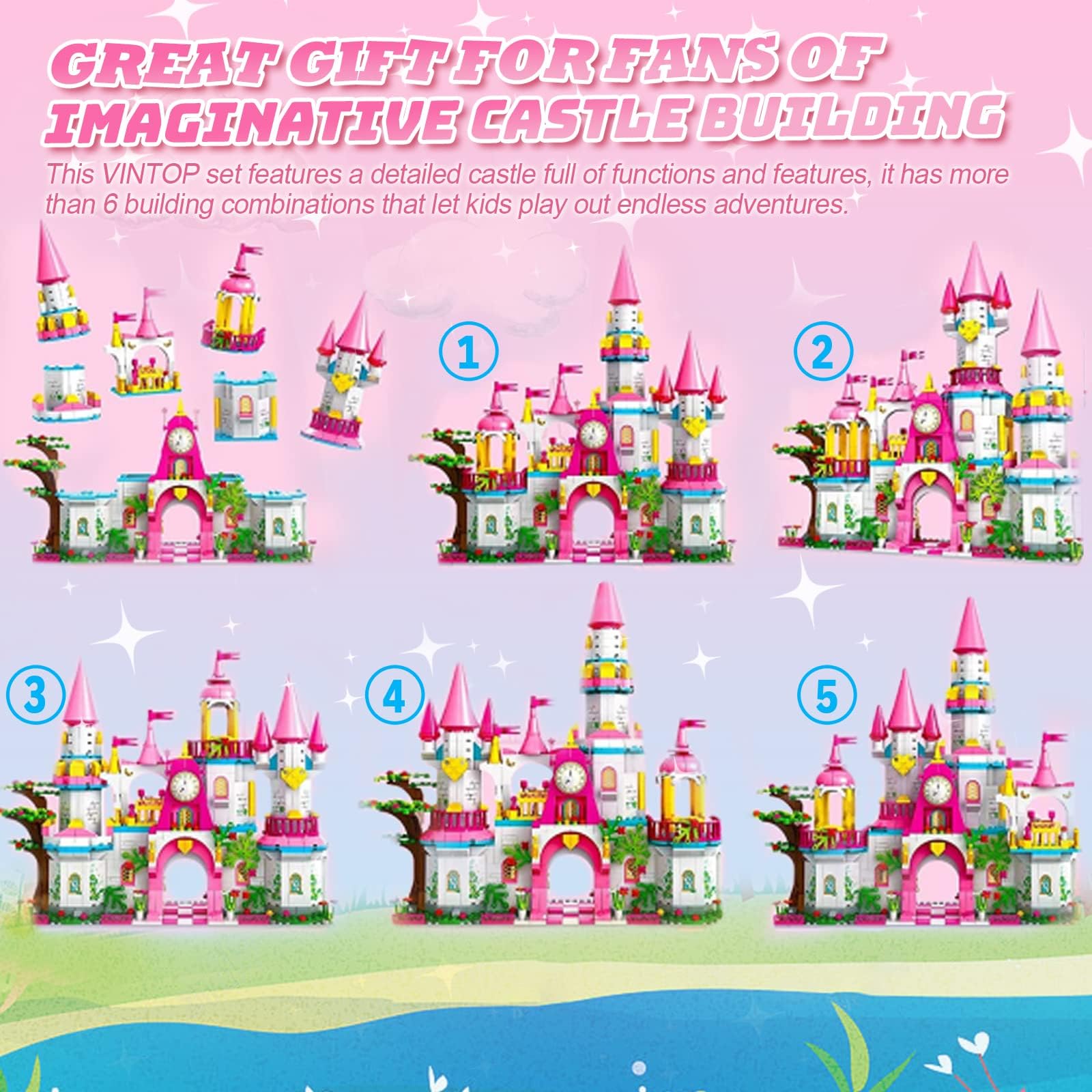 Castillo de Construcción 1000 PCS Rosa STEM Princesa Carruaje Creativo Juguetes para Niños 6-12 Años