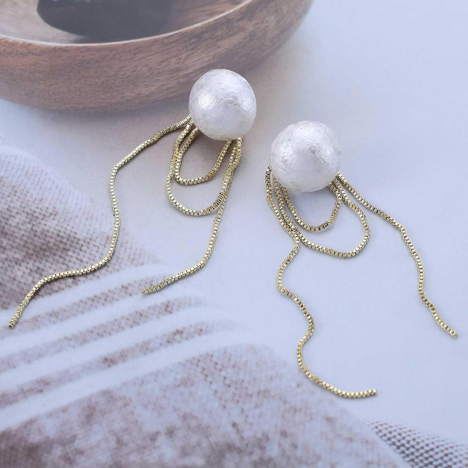 Bohemian Pearl Ear Jacket Earrings Gold Pearl Tassel Dangle Earrings Long Tassel Chain Drop Earrings Minimalist Pearl Tassel Earrings Jewelry for Women Gifts - Image 4