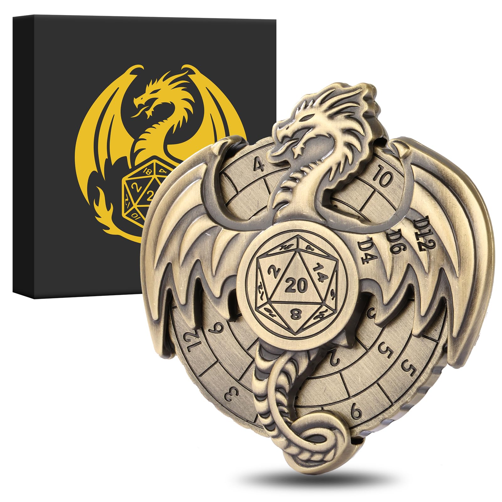 DND Wheel Cube Spinner, Fingertips Gyro, 7-in-1 Dragon Metallic D&D Dice