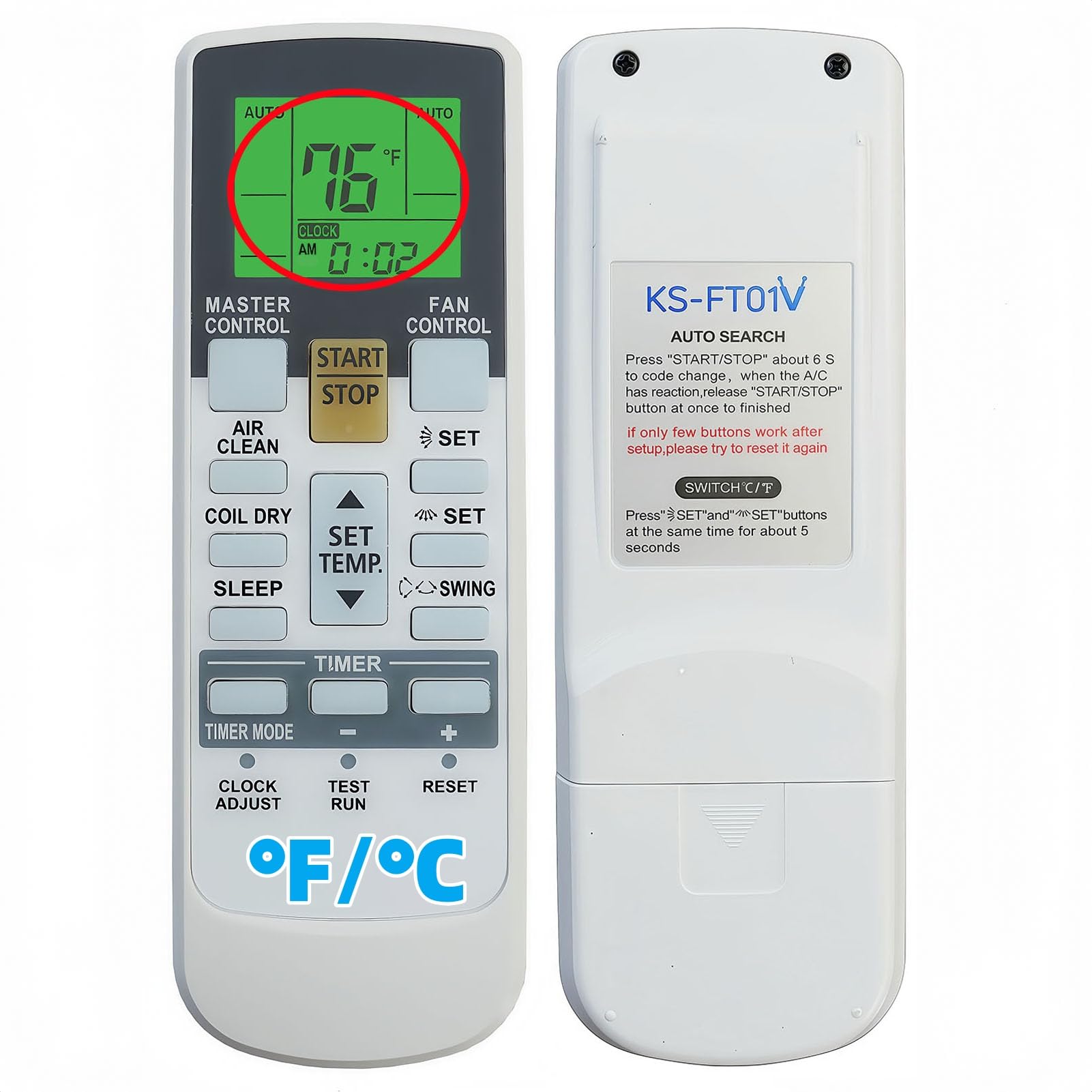 Replacement Remote Control for Fujitsu Air Conditioner AR-RY7 ASU12RLQ ASU12RMLQ ASU15RLQ ASU18RLQ ASU18RMLQ ASU9RLQ ASU9RMLQ (Fahrenheit and