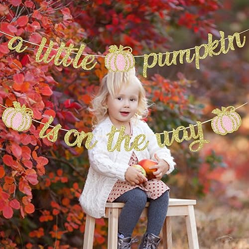 Miniatura 3 de Cartel dorado con purpurina de una pequeña calabaza y decoración para tartas, decoraciones de baby shower para niñas, suministros de fiesta de