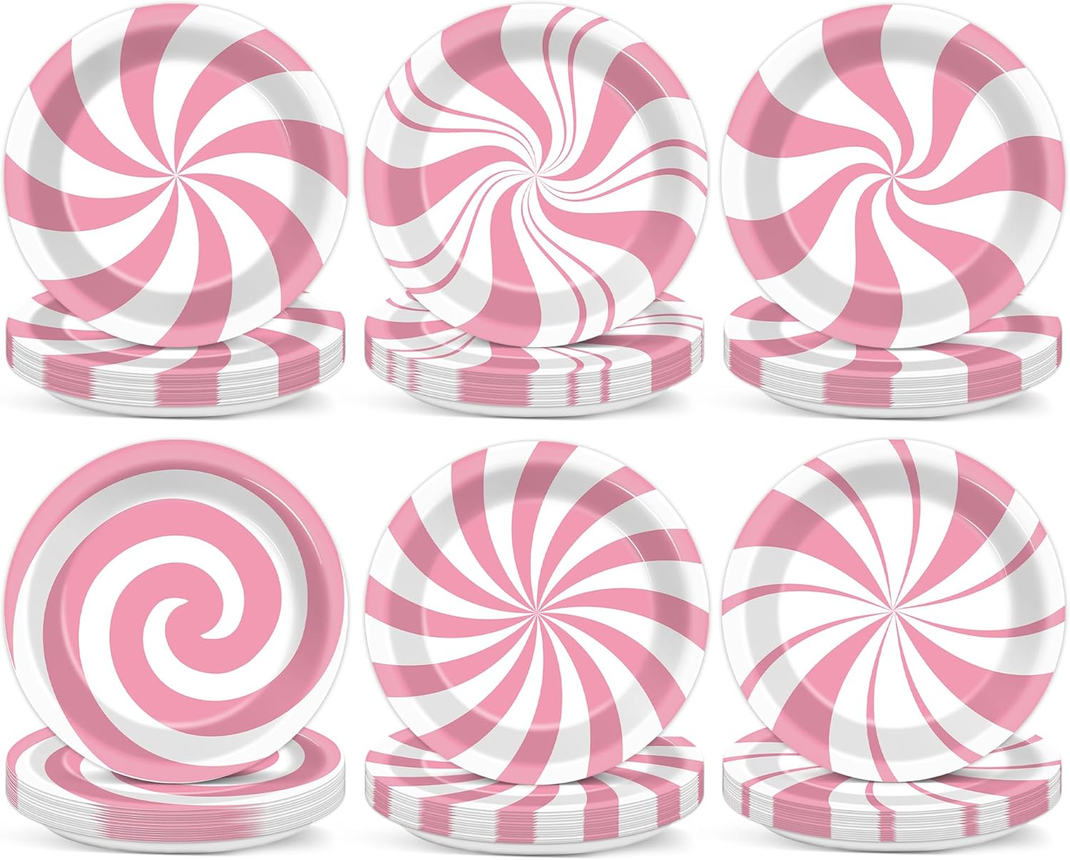 48Pcs Christmas Peppermint Candy Party Supplies Pink White Striped Candy Paper Plates 7" Xmas Dessert Plates Sweet Candyland Holiday Decorations for Kids Birthday Baby Shower Favors Serves 48 Guests