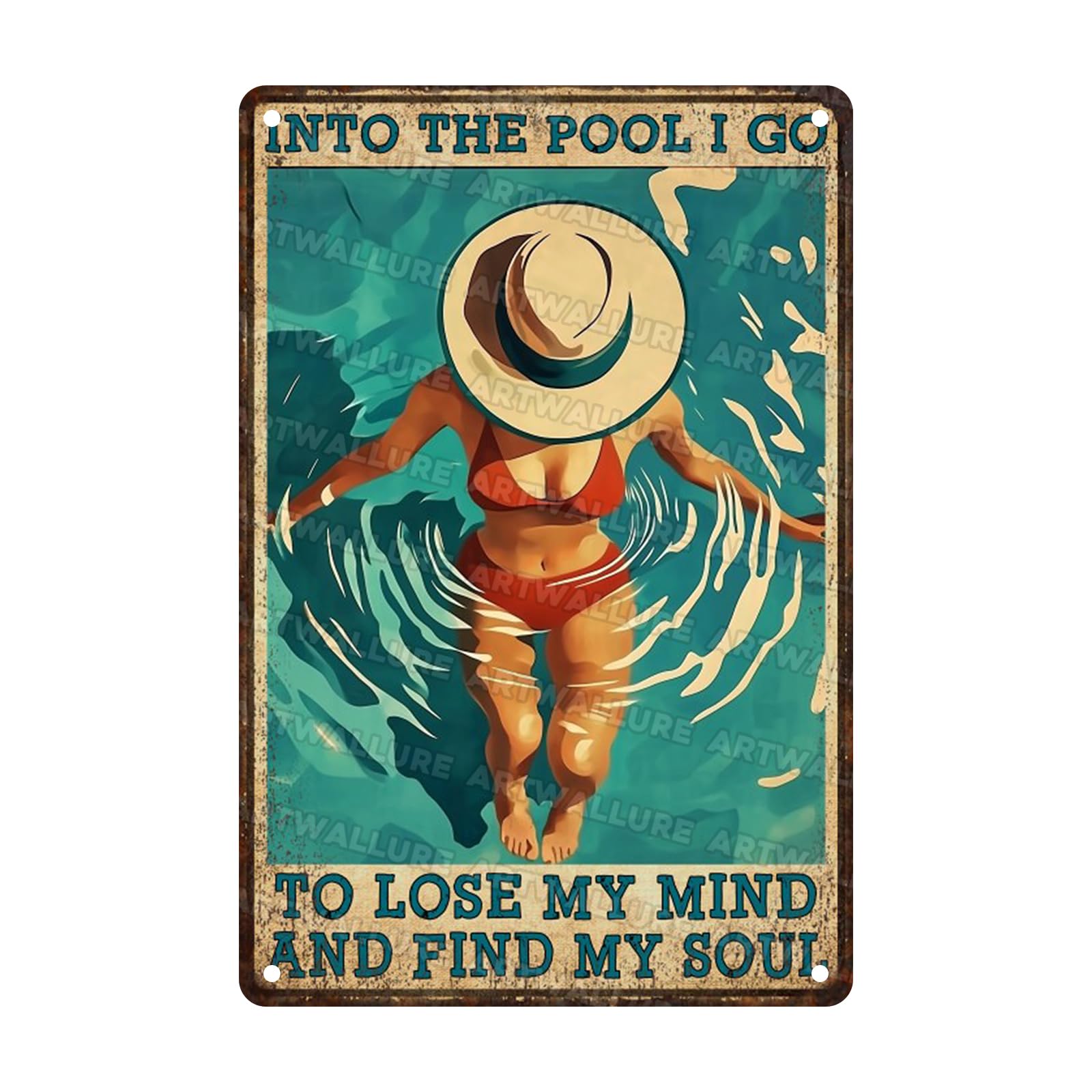 Retro Swimming Tin Sign Rustic Cabin Decor Vintage Pool Lover Quote Into The Pool I Go 8x12inch