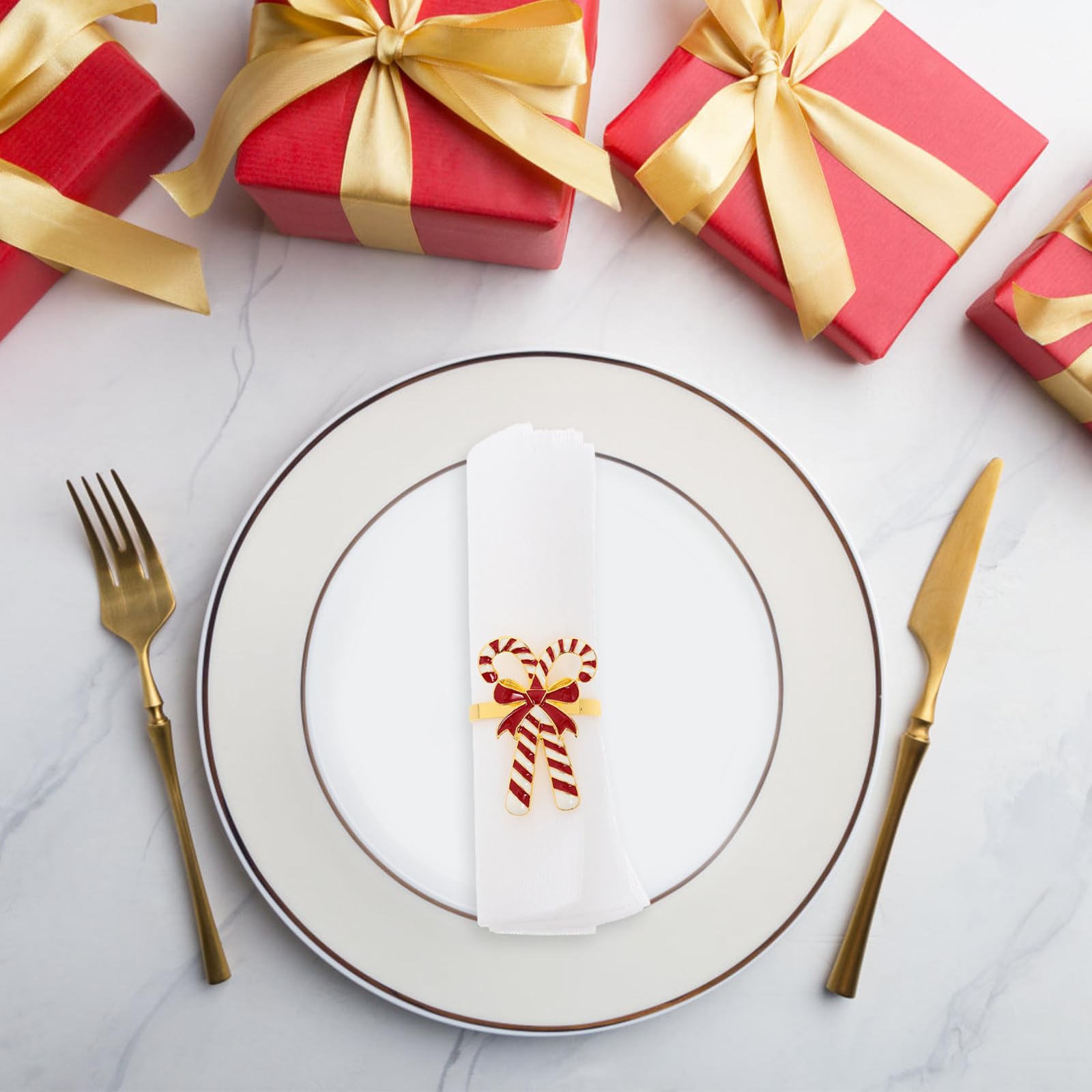 Didiseaon 4 Pezzi Anelli per Tovaglioli Natalizi in Lega Fermatavaglioli Decorativi con Fiocco Accessori Eleganti per Tavola di Natale e Feste