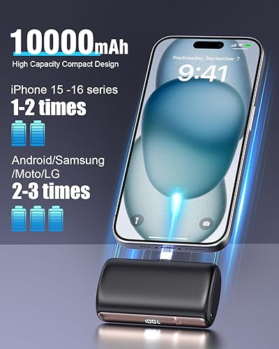 Miniatura 6 de Mini cargador portátil de 10000 mAh, cargador de batería actualizado, gran capacidad, USB C, pantalla LCD de carga rápida compatible con iPhone