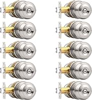 Probrico Satin Nickel Privacy Ball Door Knobs for Bedroom Bathroom - 10 Pack Stainless Steel Easy Install