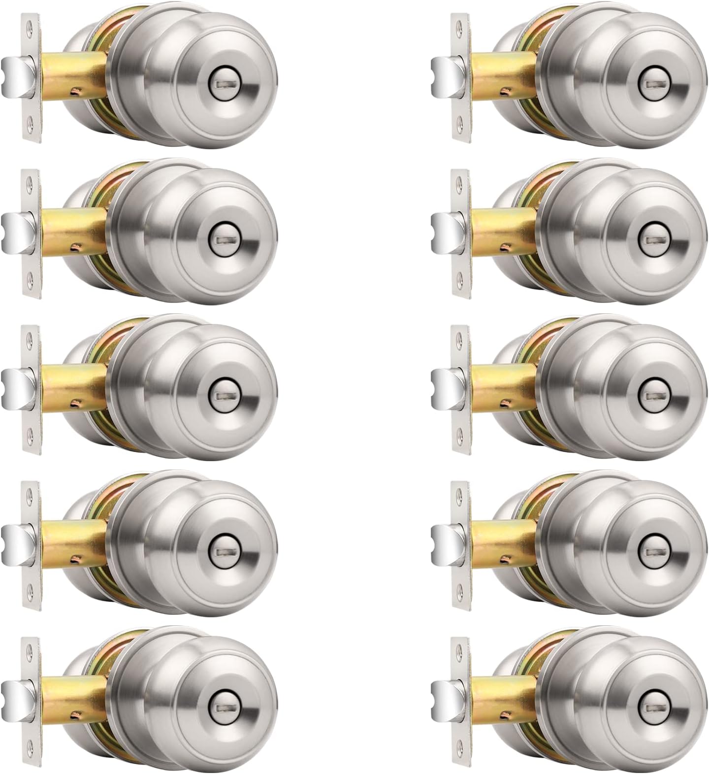 Probrico Brushed Nickel Bed/Bath Door Knobs, Satin Ball Door Knob, Interior Door Knobs for Bedroom Bathroom, Privacy Function, 10 Pack
