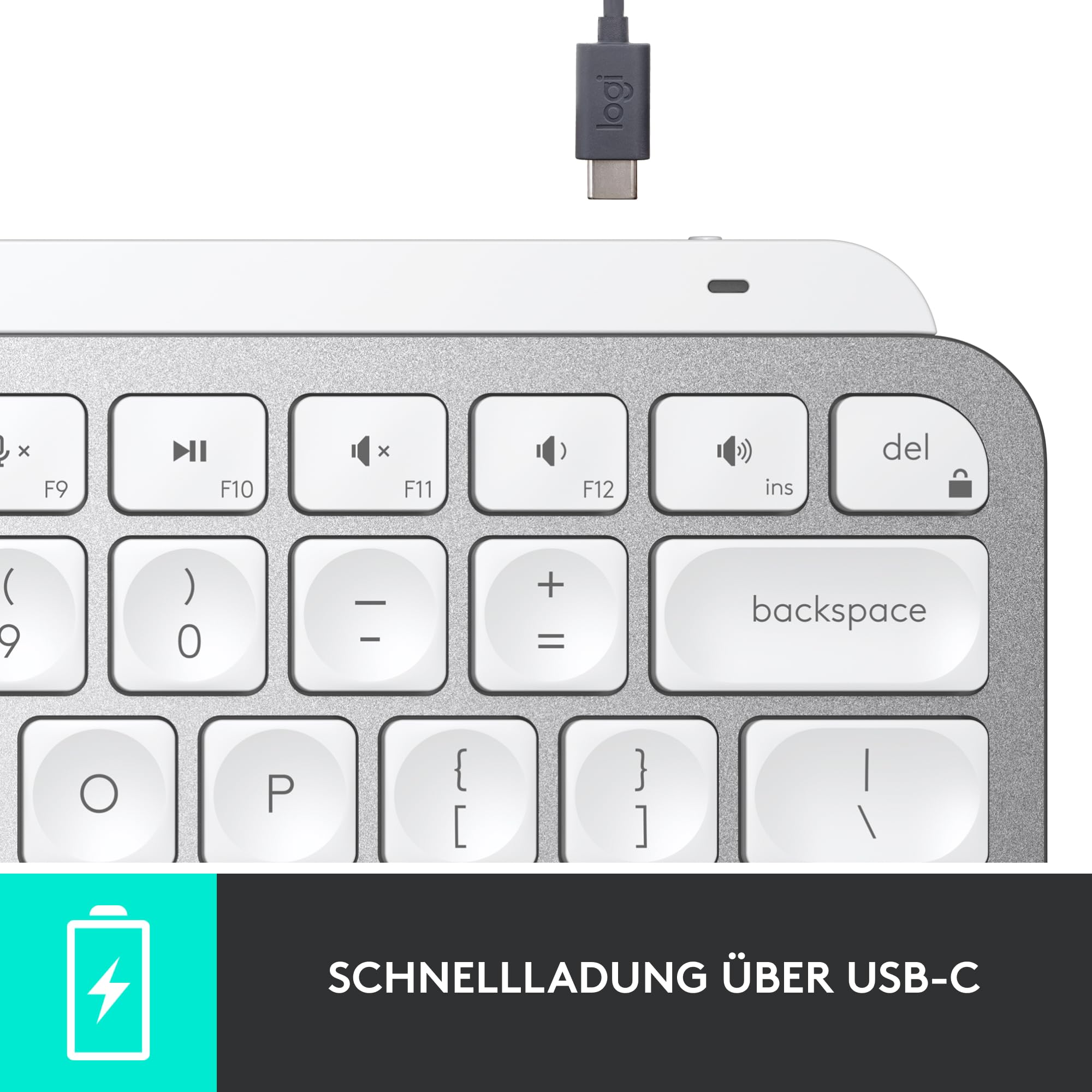 Logitech MX Keys Mini Kabellose Tastatur, Kompakt, Bluetooth, Hintergrundbeleuchtung, USB-C, Kompatibel mit Apple macOS, iOS, Windows, Linux, Android, Metallgehäuse - Hellgrau