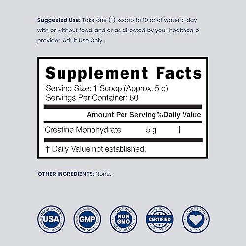 Miniatura 6 de Monohidrato de creatina en polvo 5G l micronizado y sin sabor l 60 porciones 5000 mg por porción l Suplemento de creatina pura para hombres y