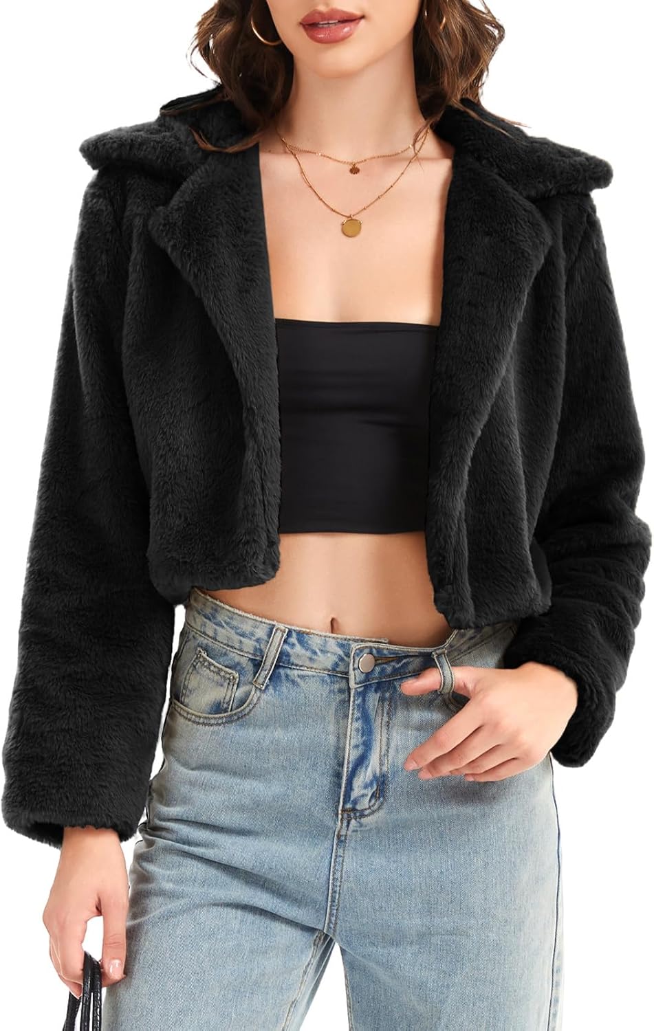 JURIS Ladies Fur Coats Fur Coat - A Stylish Winter Essential Faux Fur Cardigan Short Jacket Women's Plush Jacket