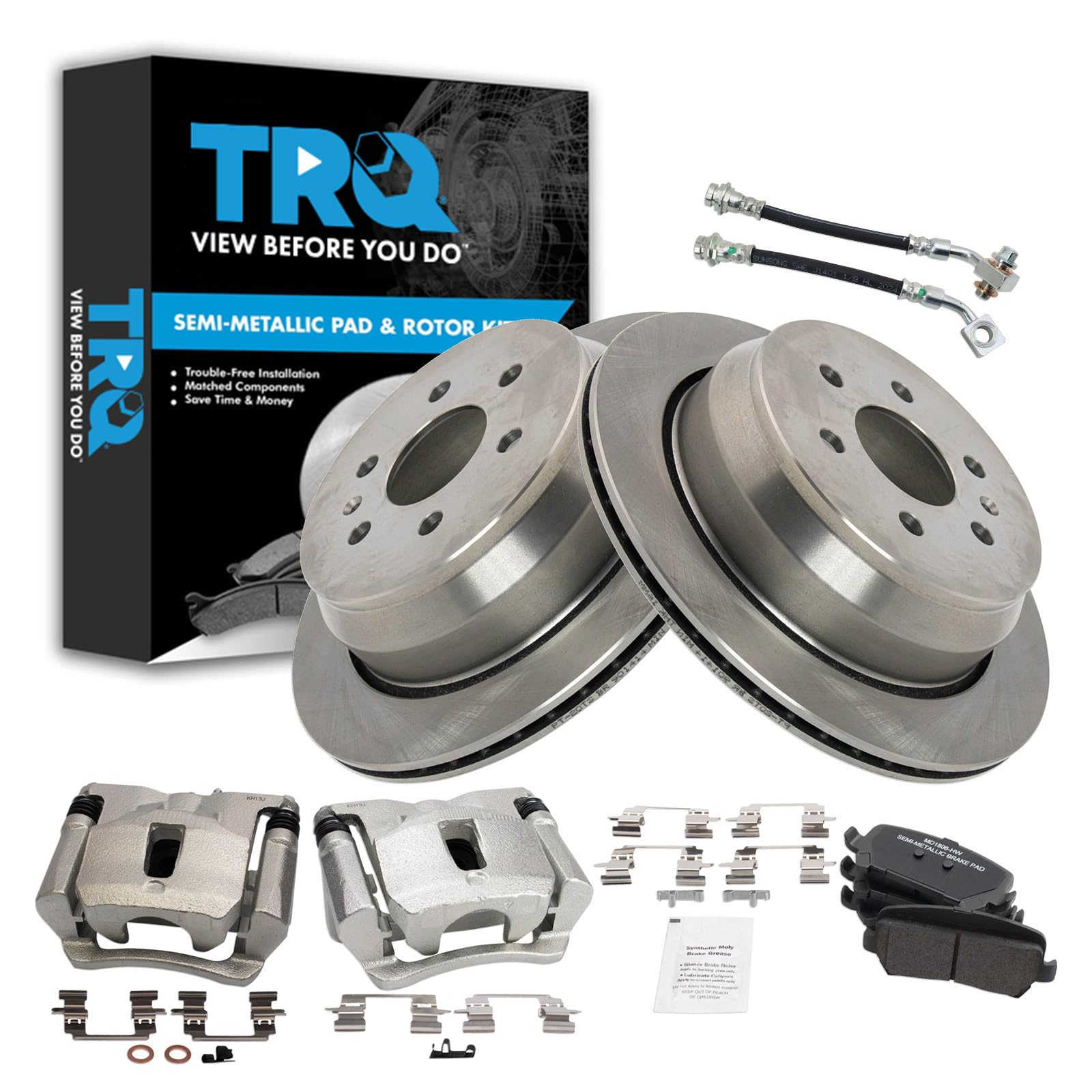 TRQ Rear Brake Pad &amp; Rotor Kit Semi-Metallic Compatible with 2015-2019 Chevrolet Colorado GMC Canyon